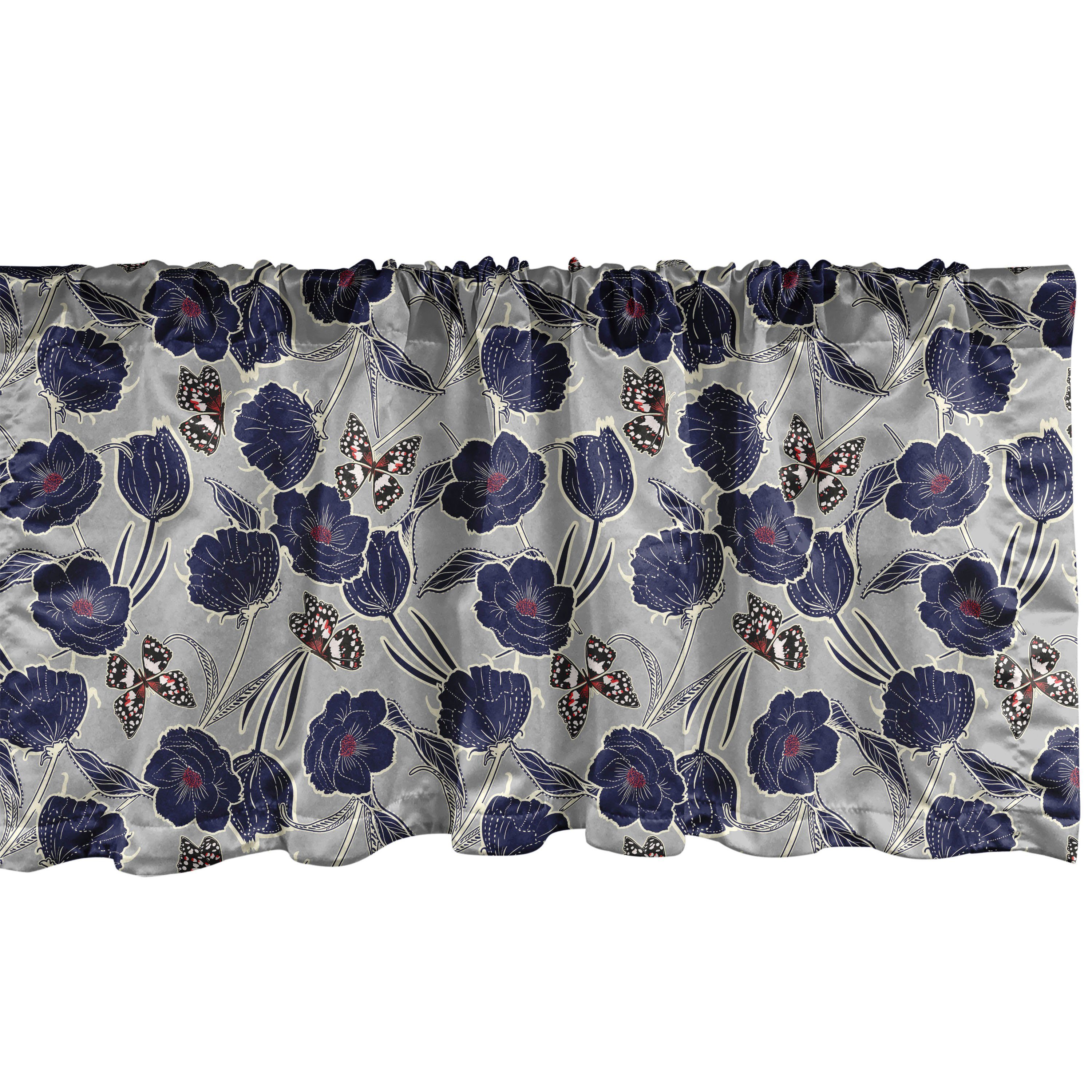 Scheibengardine Vorhang Volant für Küche Schlafzimmer Dekor mit Stangentasche, Abakuhaus, Microfaser, Blumen Digitale Motive Schmetterlinge