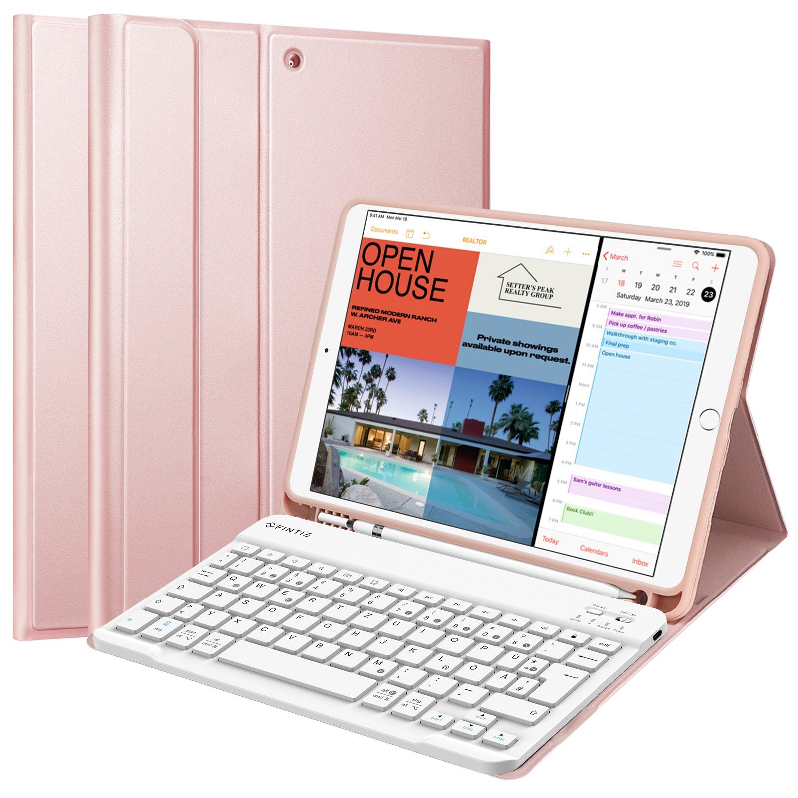 Fintie Tablet-Hülle mit Tastatur für iPad Air 10.5" 2019 (3. Gen) / iPad Pro 10.5" 2017, TPU Rückseite mit Stifthalter, magnetisch Abnehmbarer QWERTZ Tastatur