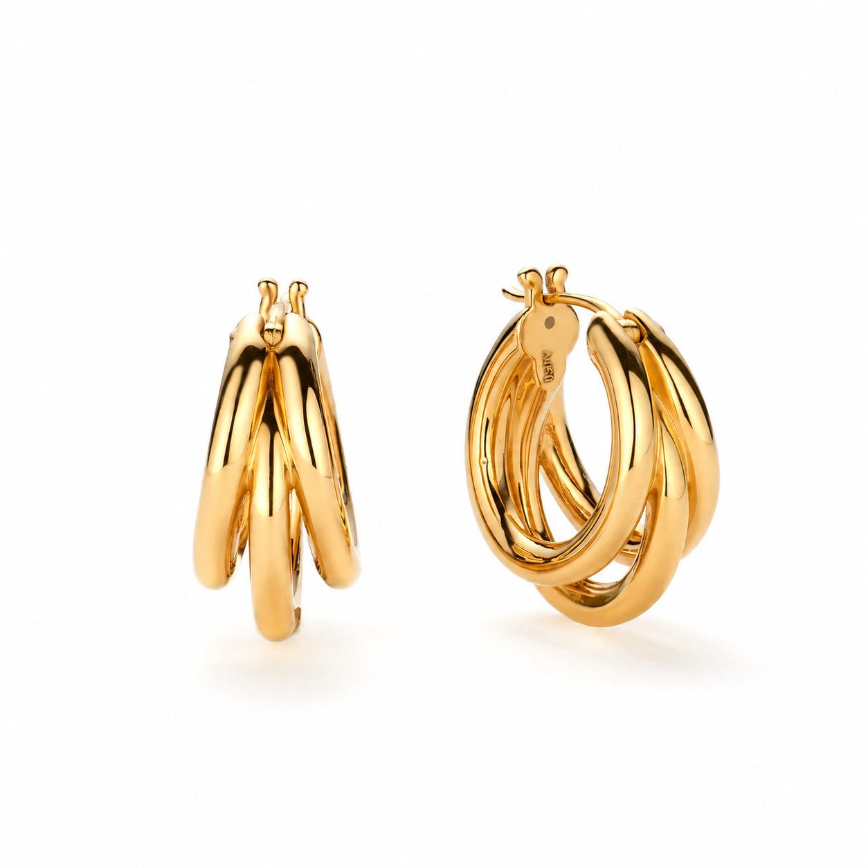 Sternvoll Ohrring-Set Mehrreihige Creolen Ohrstecker, 18K Gelbgold 750 Elegant, Dreireihiges Design, 18K Gold, Hochglanzpoliert