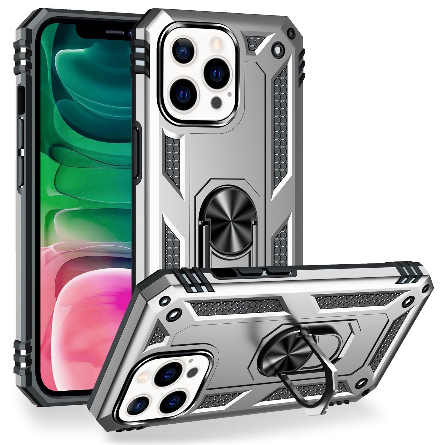 Nalia Smartphone-Hülle Apple iPhone 13 Pro 15,5 cm (6,1 Zoll), Stoßfeste Military-Style Ring Hülle / Extrem Schützend / Outdoor Case