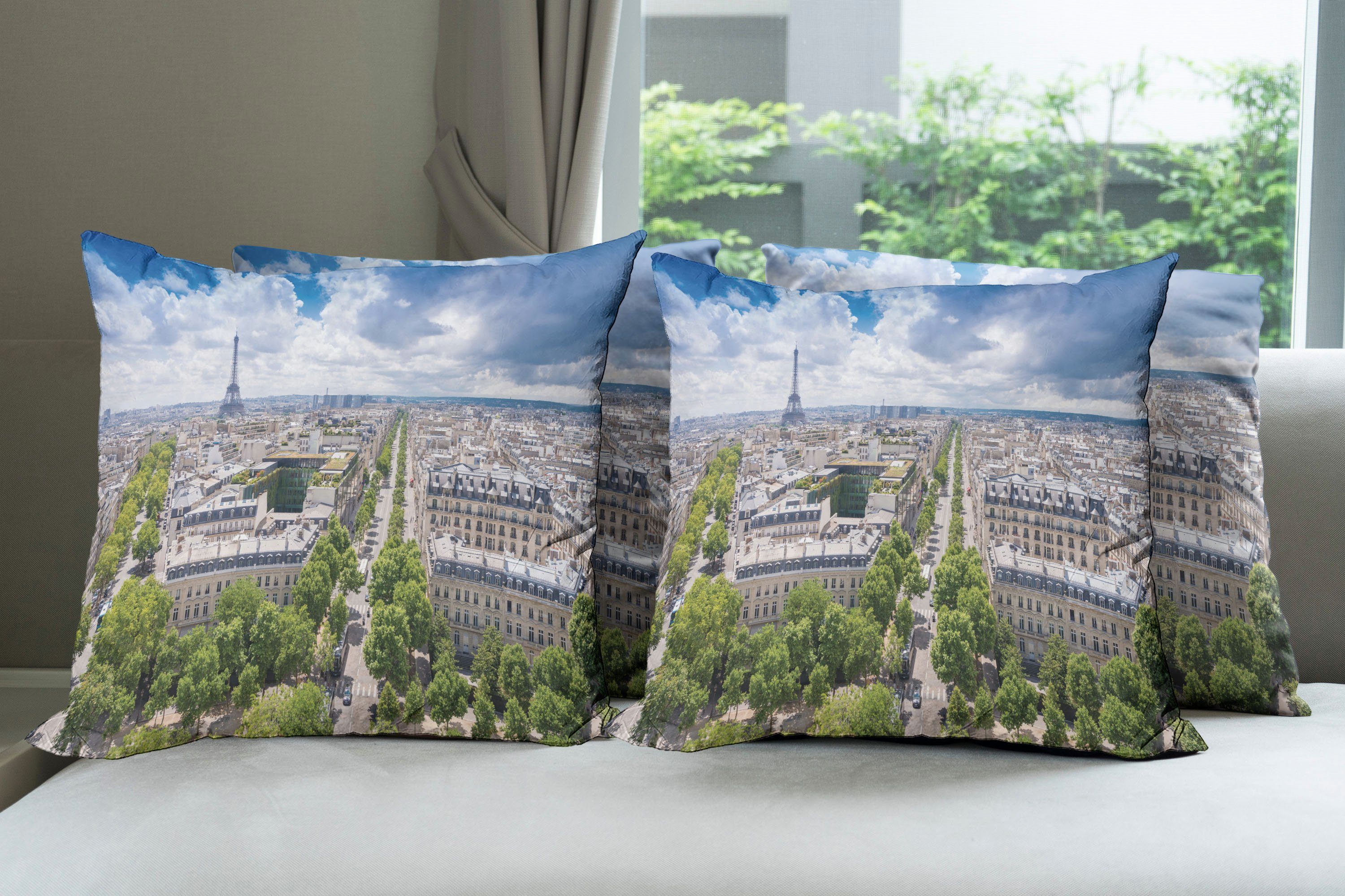 (4 Modern Abakuhaus Eiffelturm Luftaufnahme Doppelseitiger Stück), Accent Kissenbezüge Digitaldruck, Paris
