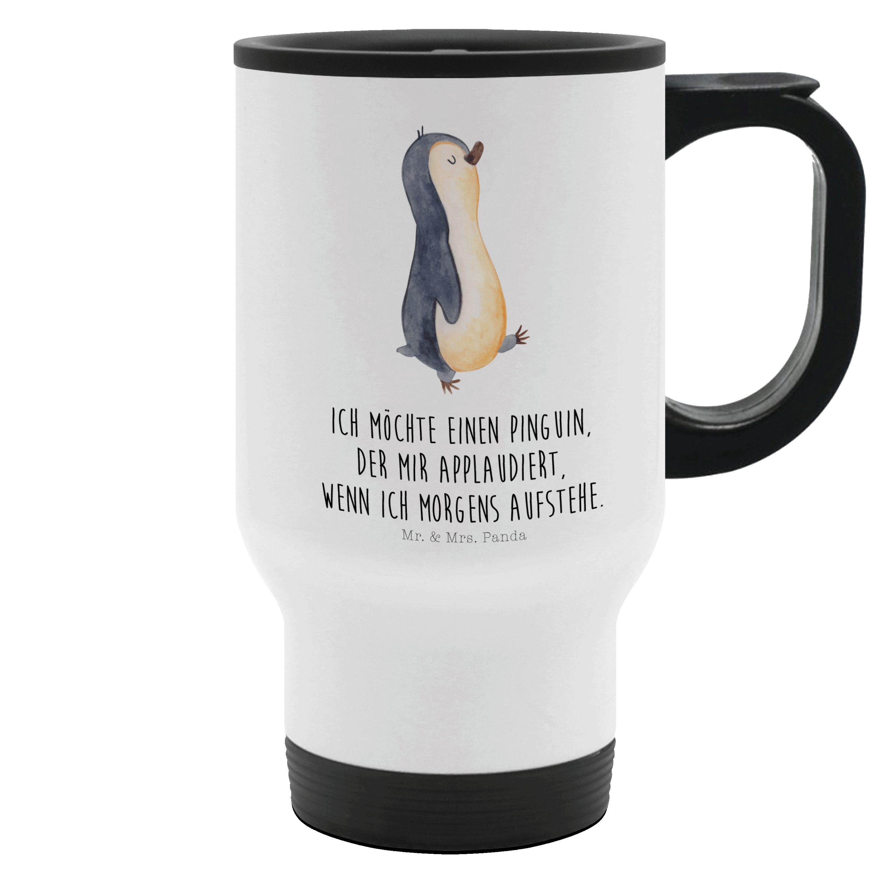 Mr. & Mrs. Panda Thermobecher Pinguin marschierend - Weiß - Geschenk, Kaffeetasse zum Mitnehmen, Fr, Edelstahl