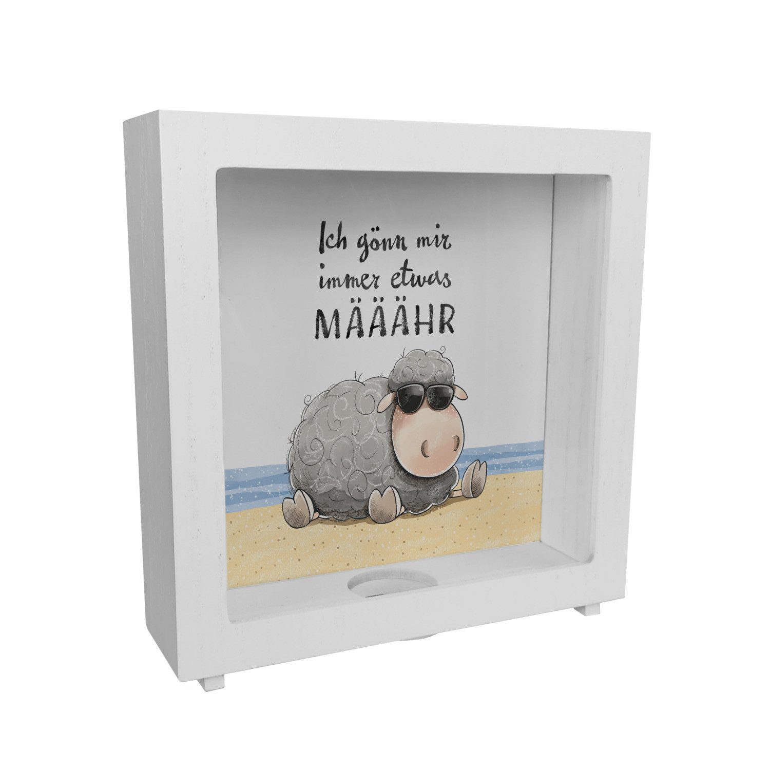 Spardose Schaf Rahmen Spardose aus Holz mit Spruch Ich gönn mir immer etwas