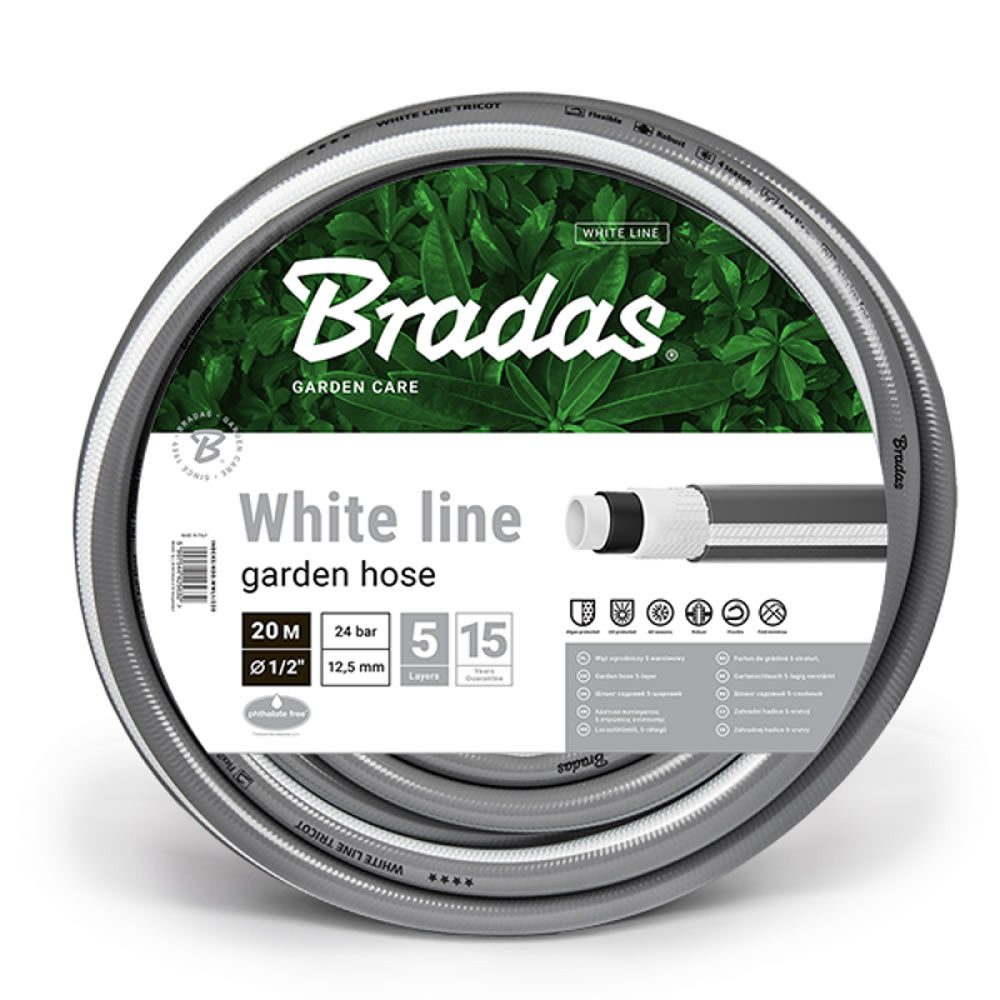 Bradas Gartenschlauch WHITE LINE 1/2 Zoll – (20 / 30 / 50 Meter), knickfest & UV-beständig, Flexibel auch bei niedrigen Temperaturen, 1/2 Zoll, 13 mm