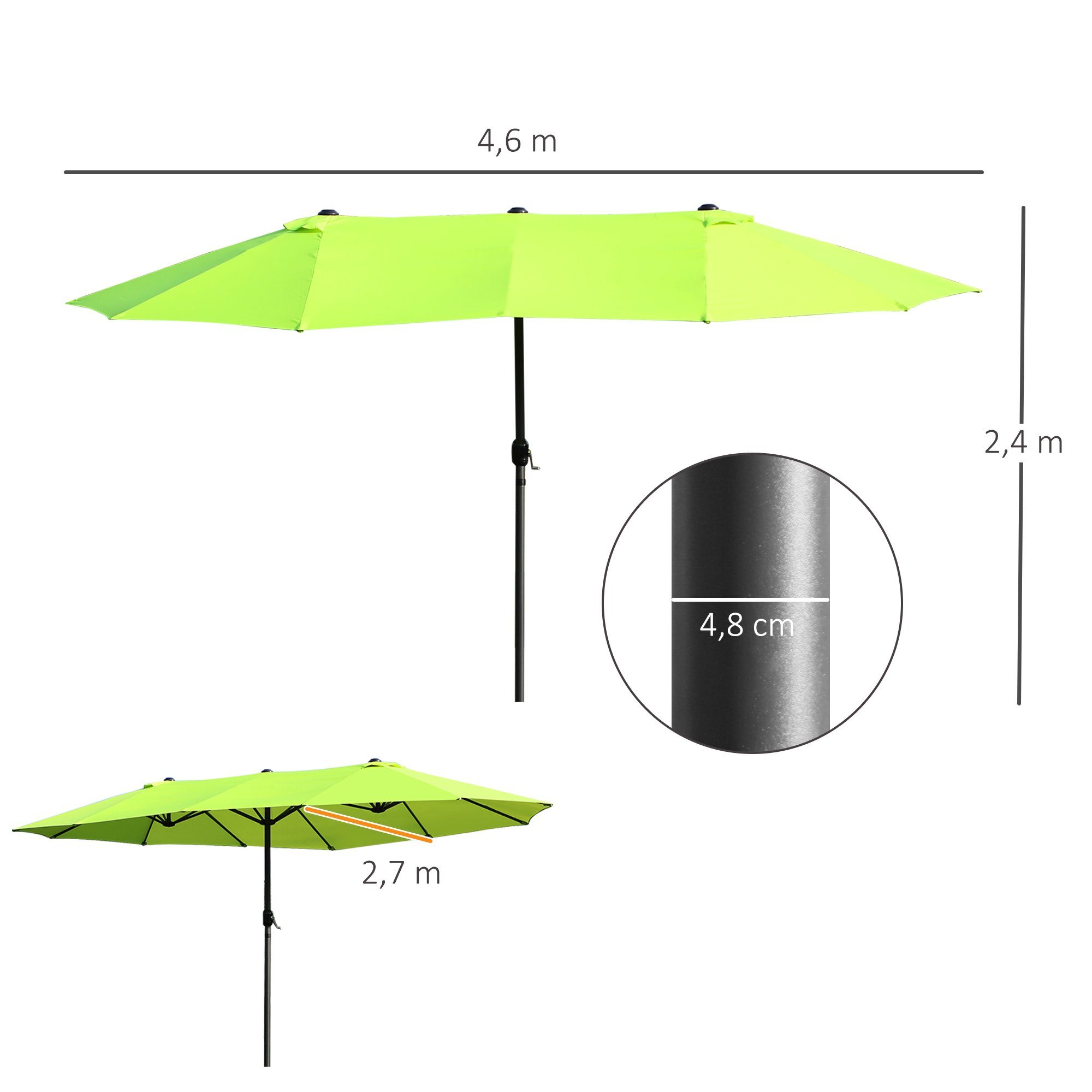 Outsunny Sonnenschirm Doppelsonnenschirm, LxB: 455x265 cm, Sonnenschirm, Gartenschirm, ohne Schirmständer