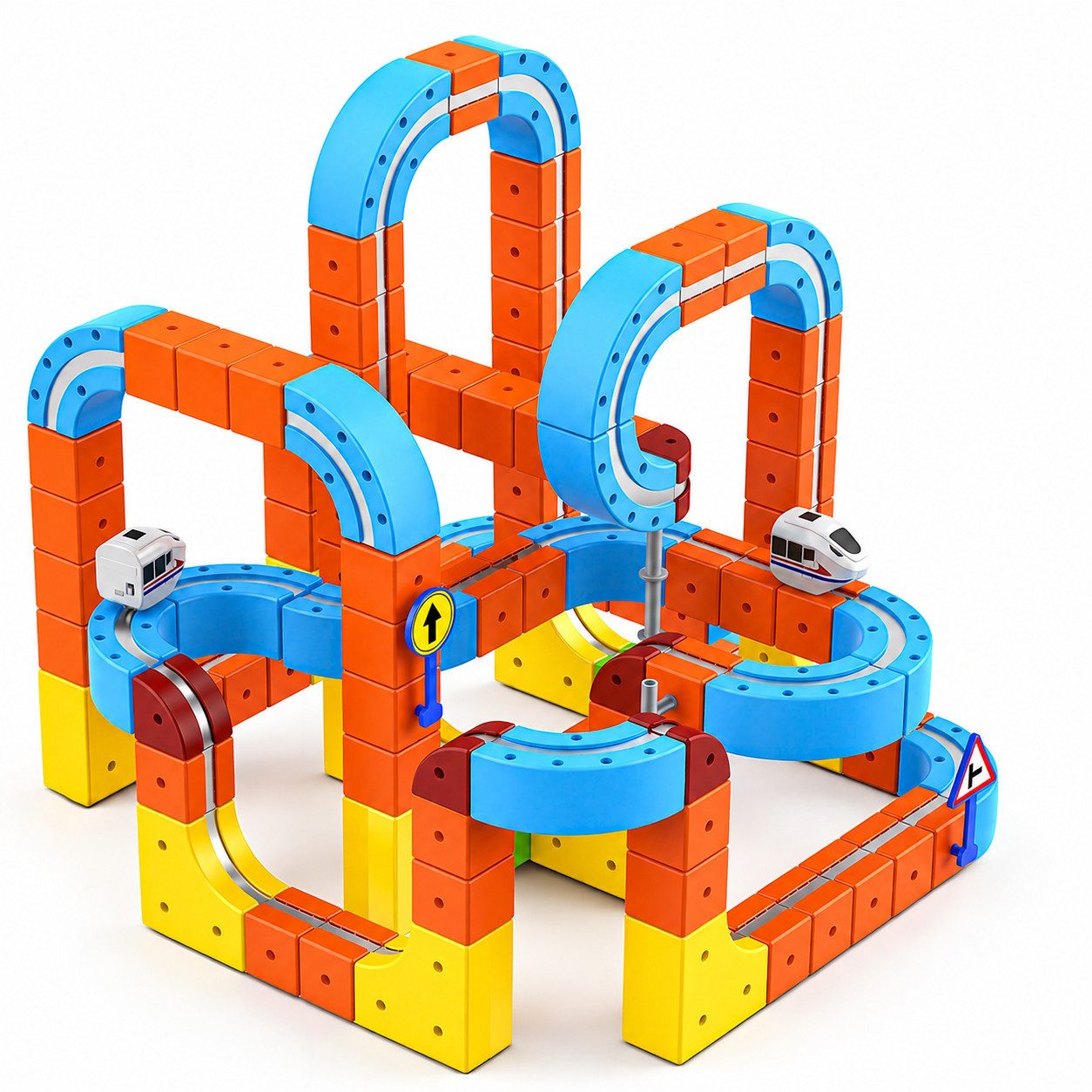 Wootoy Spielzeug-Eisenbahn Autorennbahn Lernspielzeug Zugbahn-Set Spielzeug-Zug mit USB-aufladbar, (mit Anti-Gravity-Technologie Saugnapf-Befestigung, 80-tlg., fördert Kreativität, logisches Denken und praktische Fähigkeiten), 3D-Streckensystem für Brücken, Kurven, Rampen und Rennstrecken