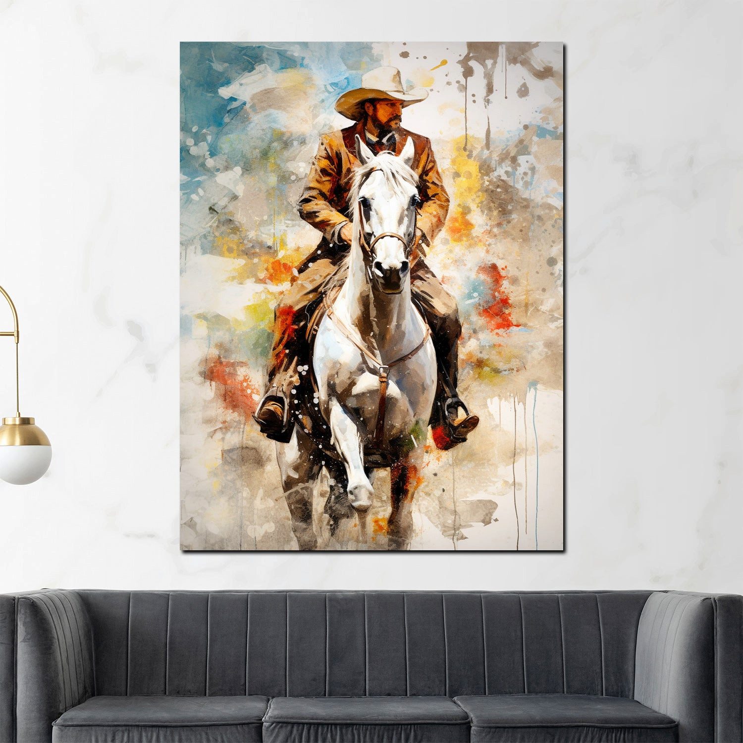 Artedinoi Leinwandbild Western Cowboy auf Pferd Pop Art Leinwandbild Wandbild XXL, Cowboy auf Pferd