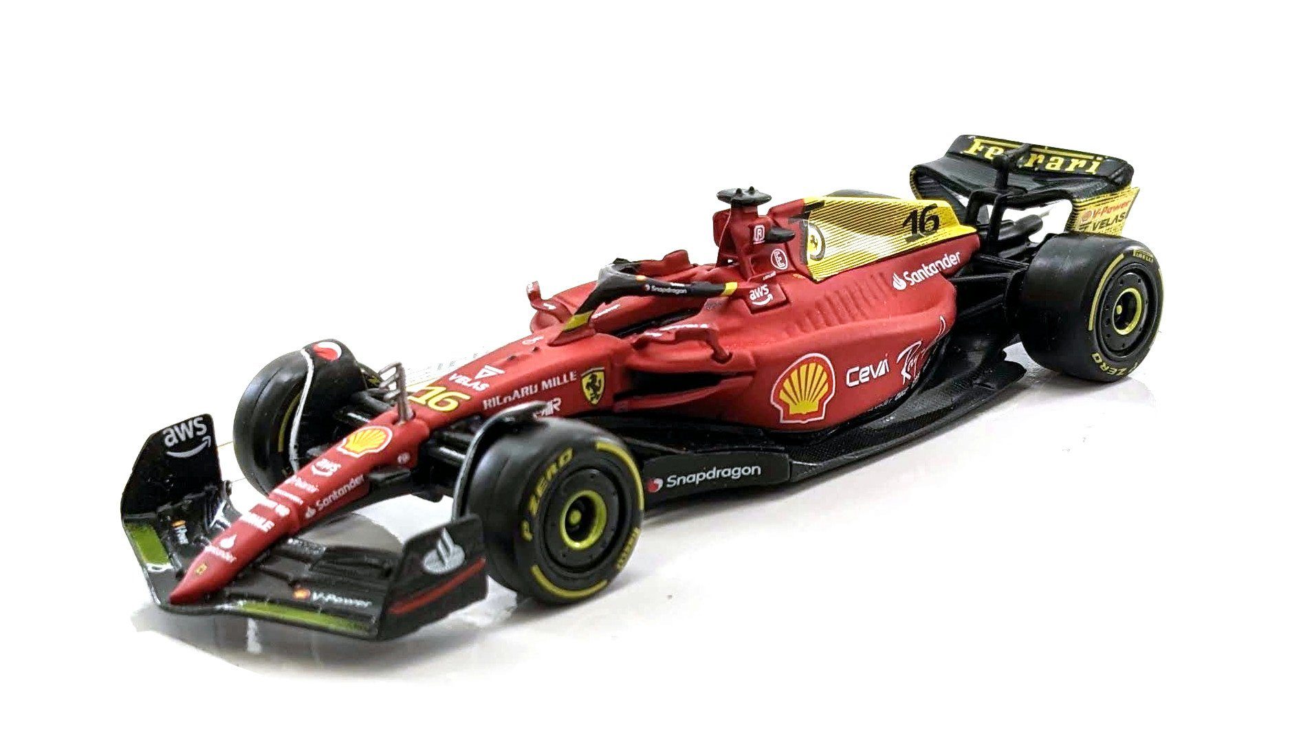 Bburago Modellauto Ferrari F1-75 Leclerc #16, Maßstab 1:43, Monza-Ausführung