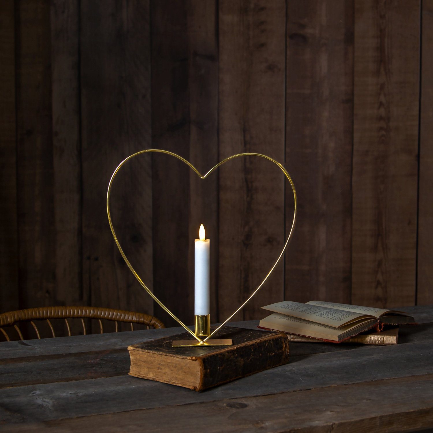 mit Dekoherz Kerzenhalter gold Kerzenhalter LED Kerze MARELIDA Batterie Timer stehend H:28cm