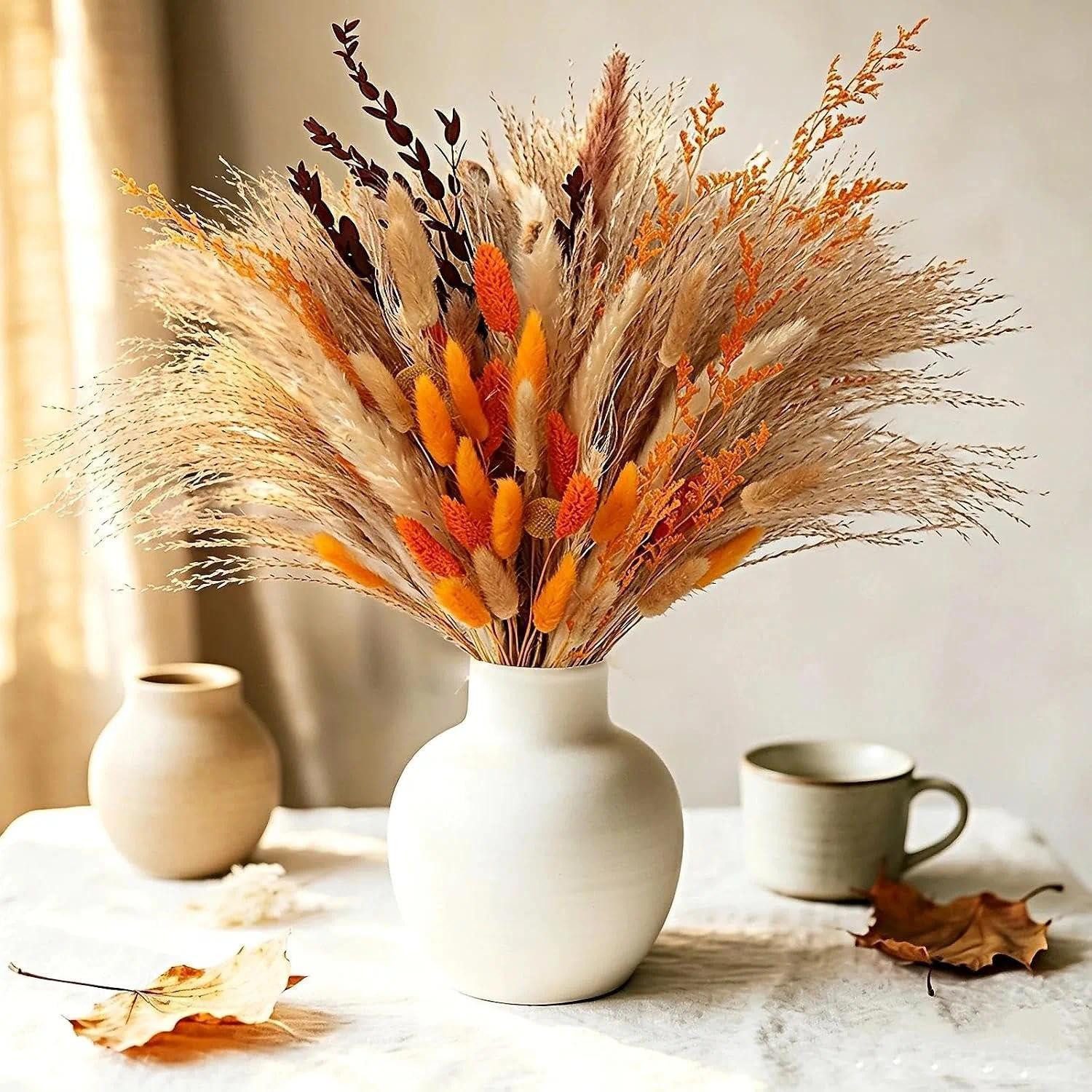 Trockenblume Pampasgras Deko 104 Stück Herbstblumen künstlich, LuxusKollektion, Höhe 15 cm