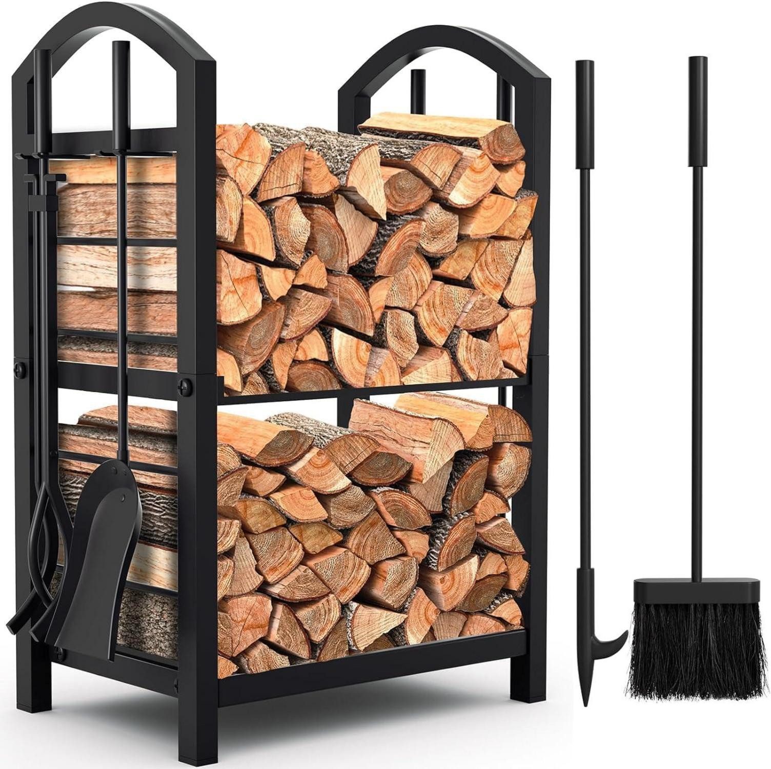 LuxusKollektion Kaminofen-Erweiterungssegmet Kaminholzregal mit 4 Kaminwerkzeugen 74x40x30cm für Innen und Außen