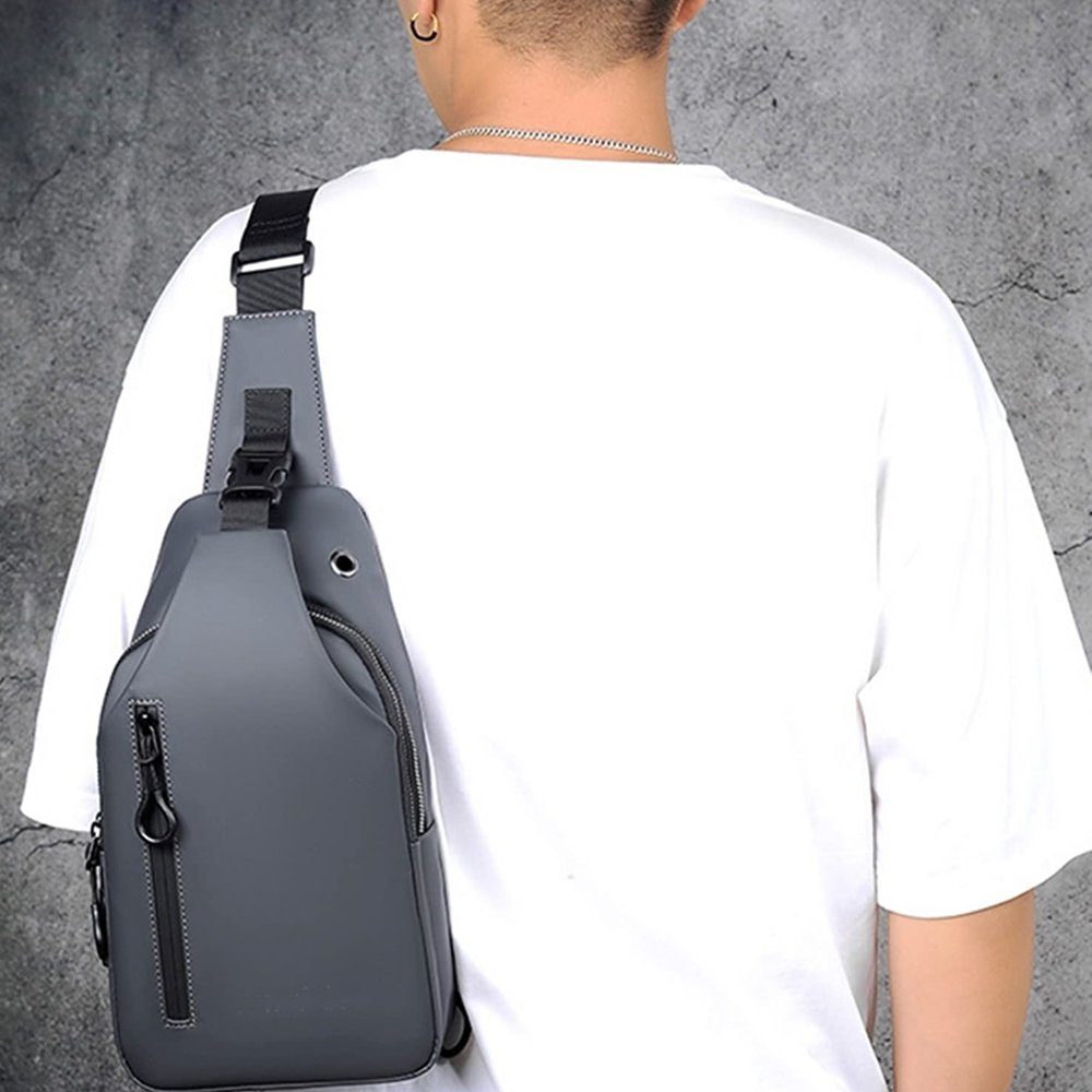 GelldG Umhängetasche Anti-Diebstahl Sling Bag USB-Ladeanschluss Tasche Grau wasserdicht mit