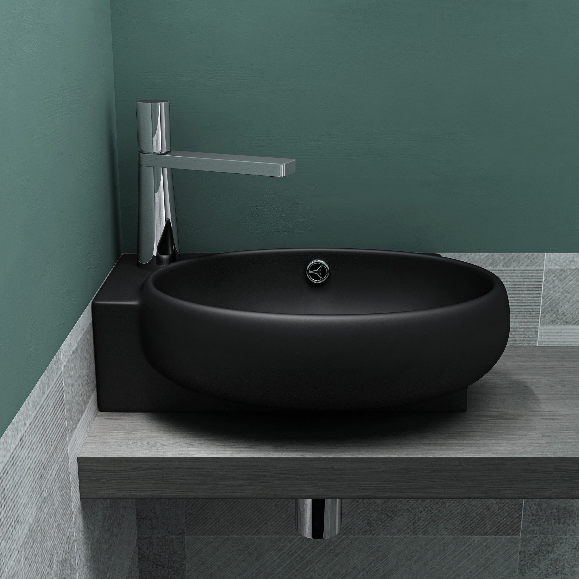 Mai & Mai Waschbecken Eckwaschbecken Waschbecken Gäste WC Badezimmer Br001L, ovale Form,mit Armaturenloch und DIN-Ablauf