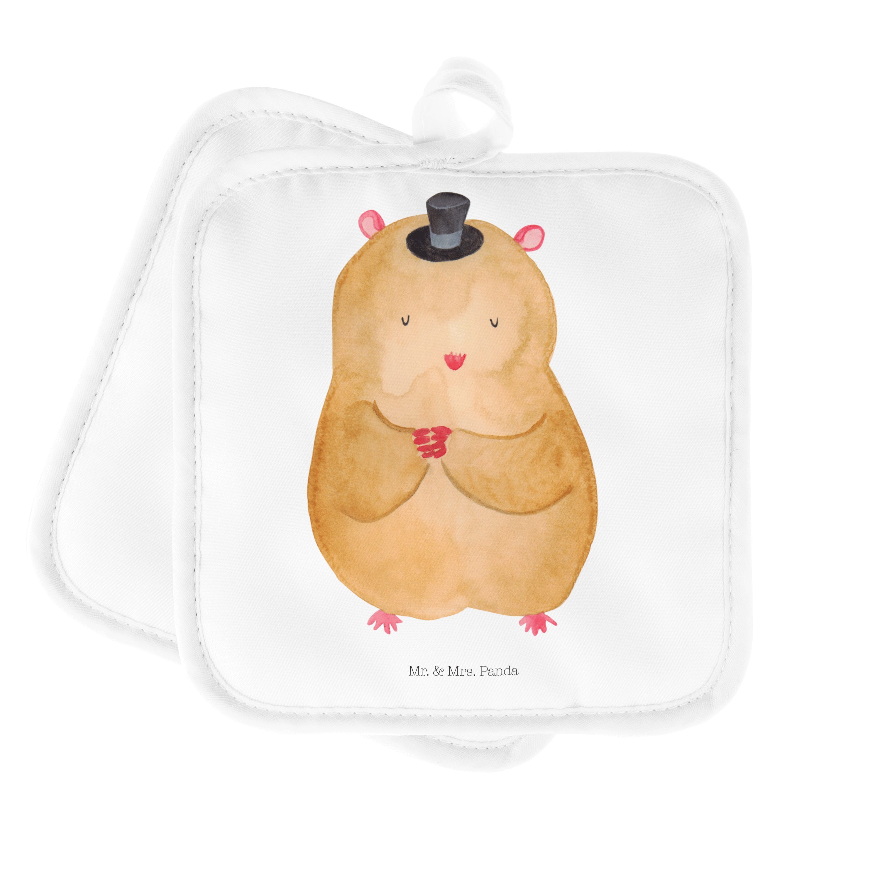 Mr. & Mrs. Panda Topflappen Hamster mit Hut - Weiß - Geschenk, Topflappen lustig, Tiere, Tiermoti, (1-tlg) | Topflappen