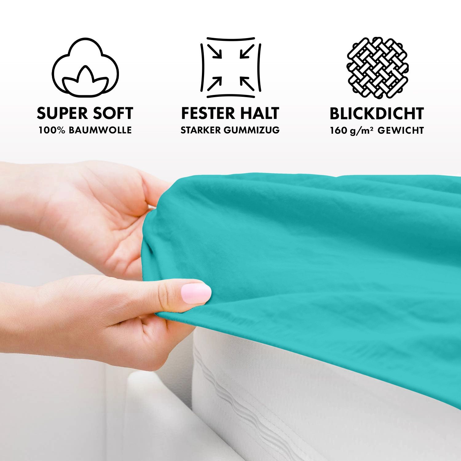 Jacobson Spannbettlaken BOXSPRING & ÜBERLÄNGE aus 100% Baumwolle, für hohe & lange Matratzen, Jersey Bettlaken 160 g/m² – Bild 3 von 5