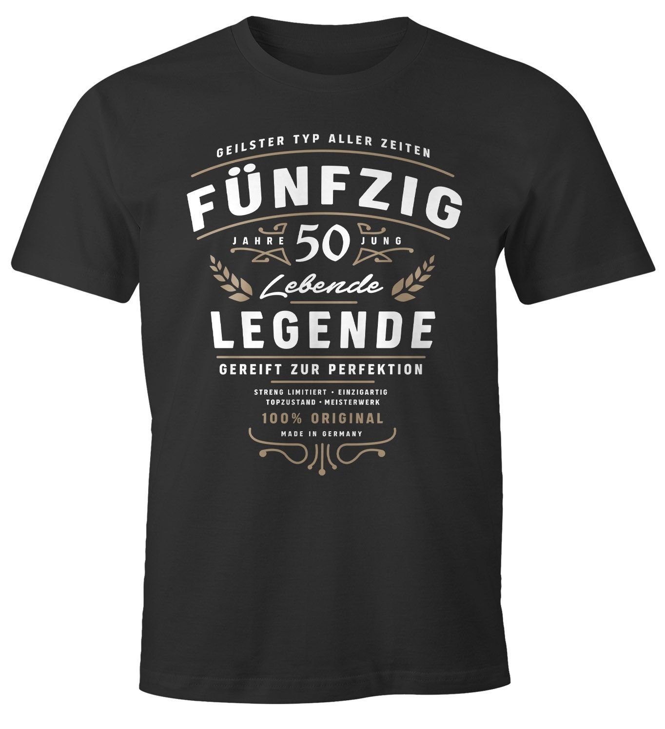 Fünfzig T-Shirt schwarz Print-Shirt Alter Geburtstag MoonWorks Lebende MoonWorks® Geschenk für Print mit Legende Männer Herren