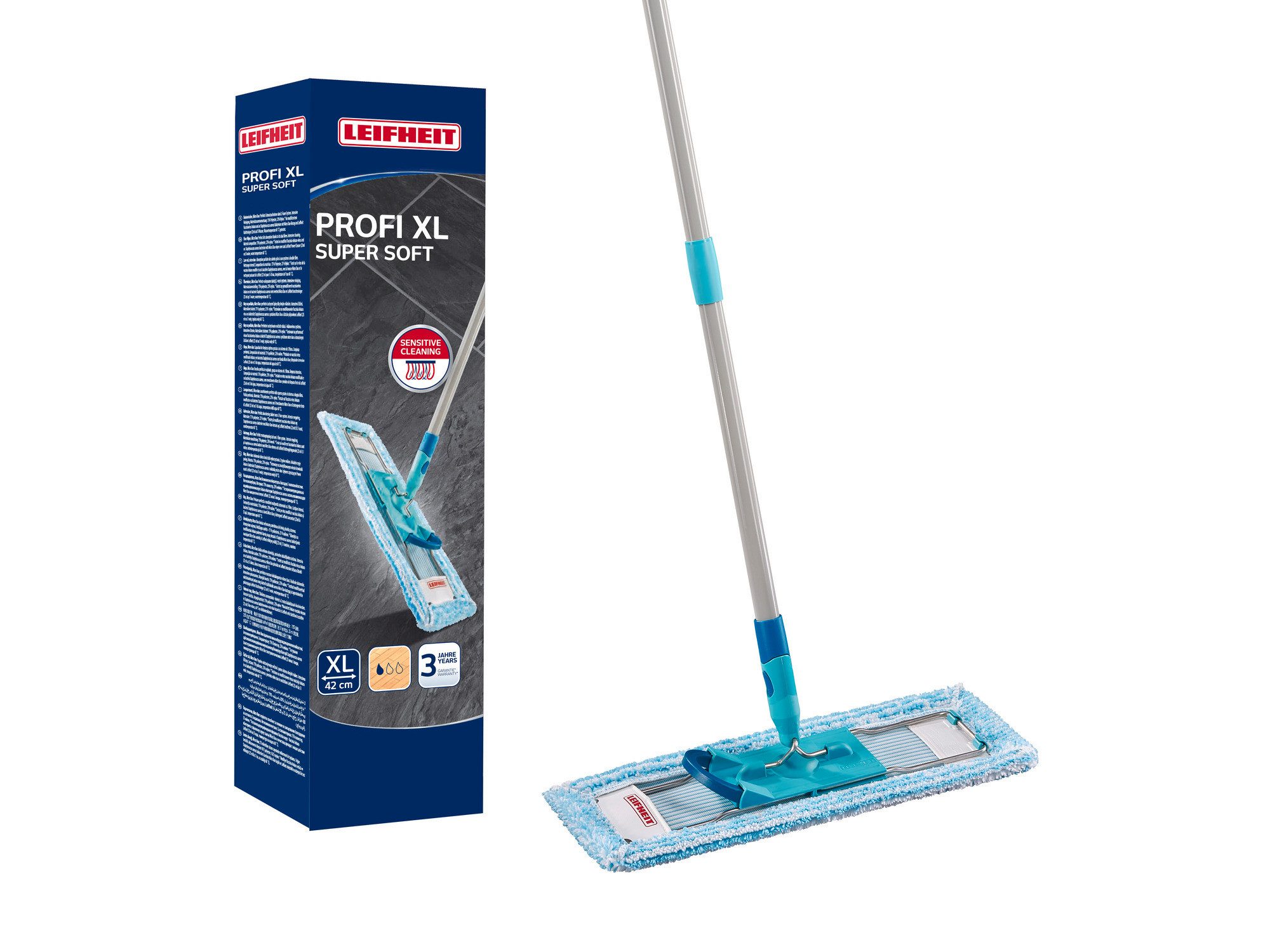Leifheit Wischmopp Bodenwischer Profi XL super soft (Box), Waschbar bei 60°C, Wischbreite 42cm, Arbeitshöhe 146cm, 360° Gelenk