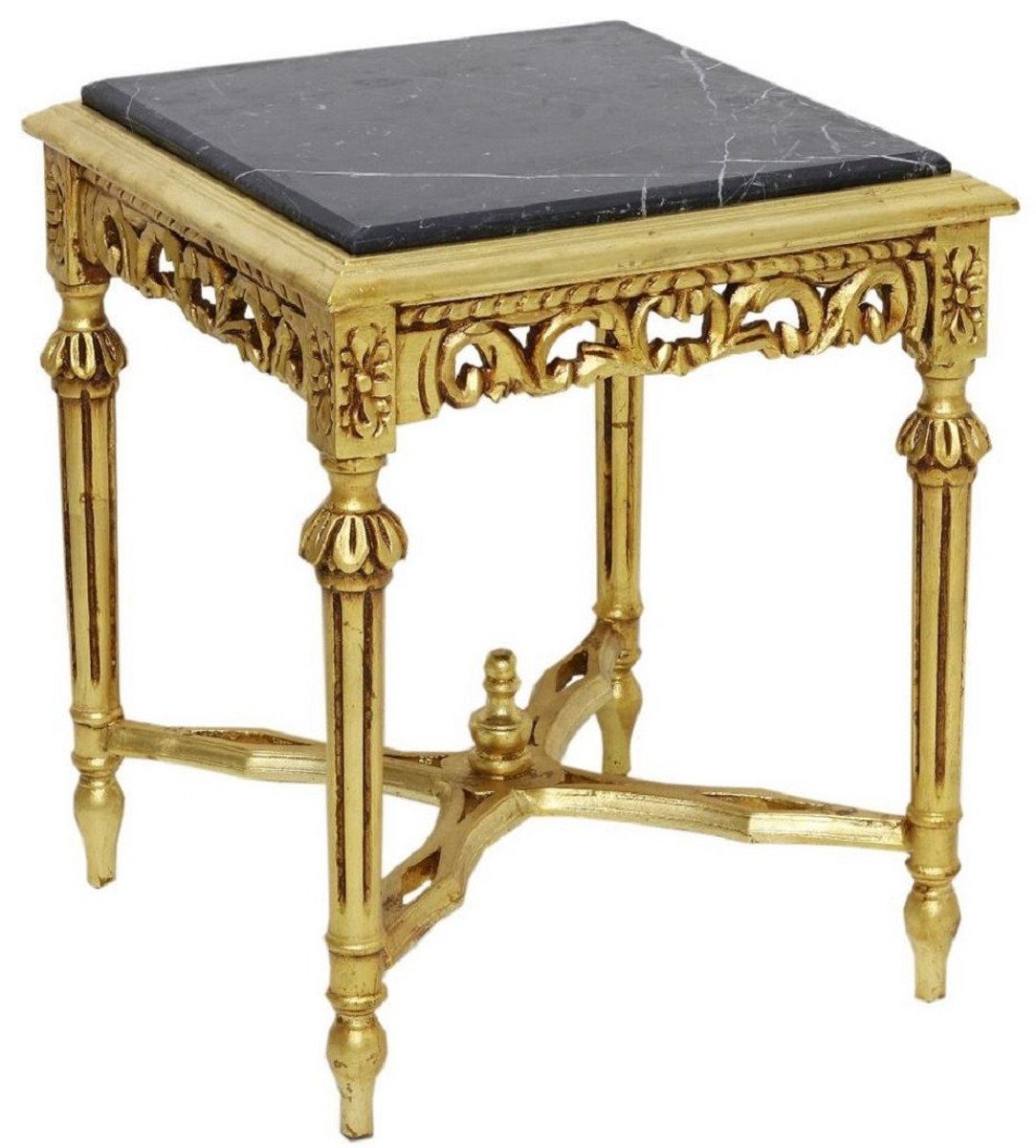 Beistelltisch Möbel Padrino Marmorplatte Massivholz - mit - Barock Handgefertigter / Barock Schwarz Beistelltisch Tisch Gold Casa