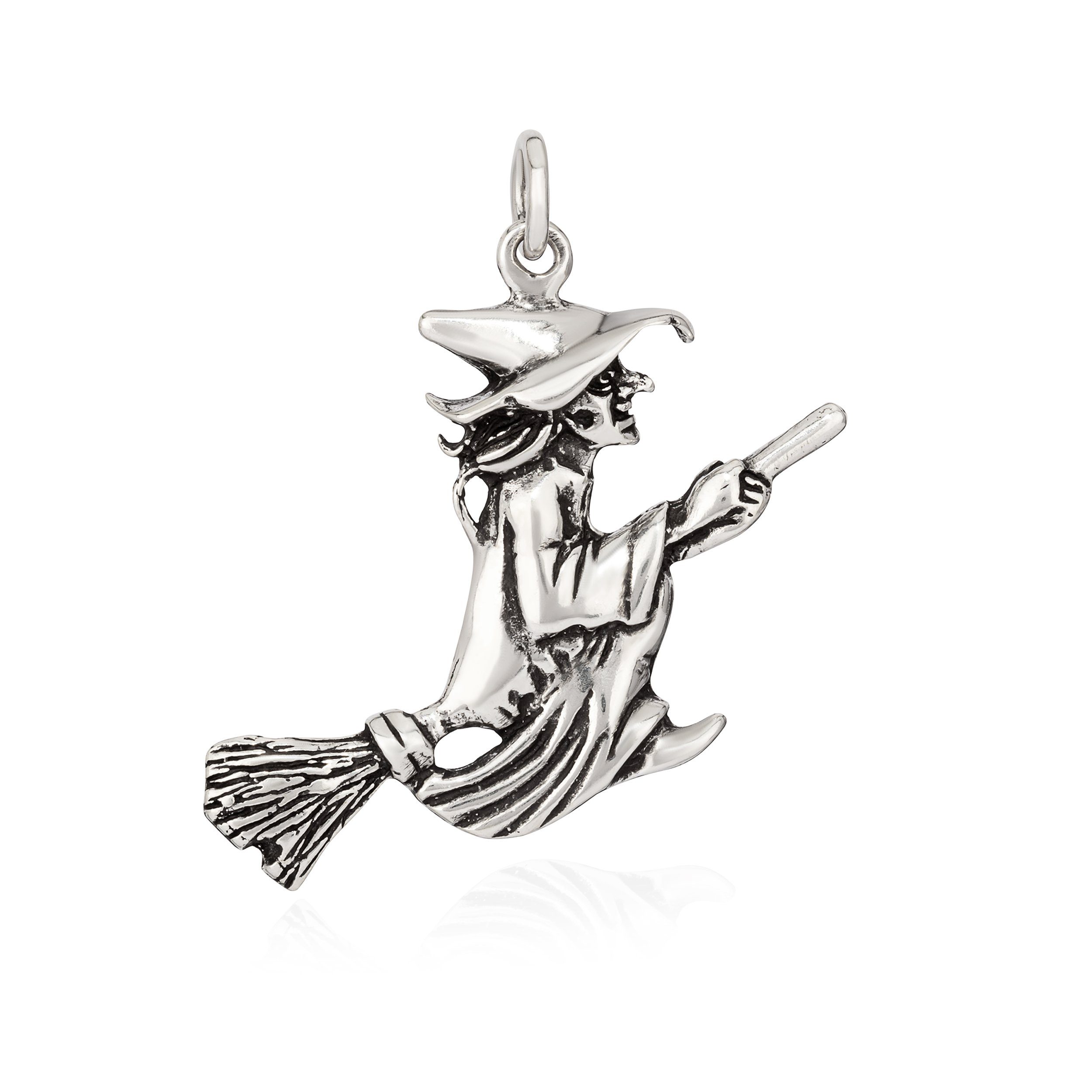 Kettenanhänger Kettenanhänger Hexe auf Besen 925 Silber 33x44mm S