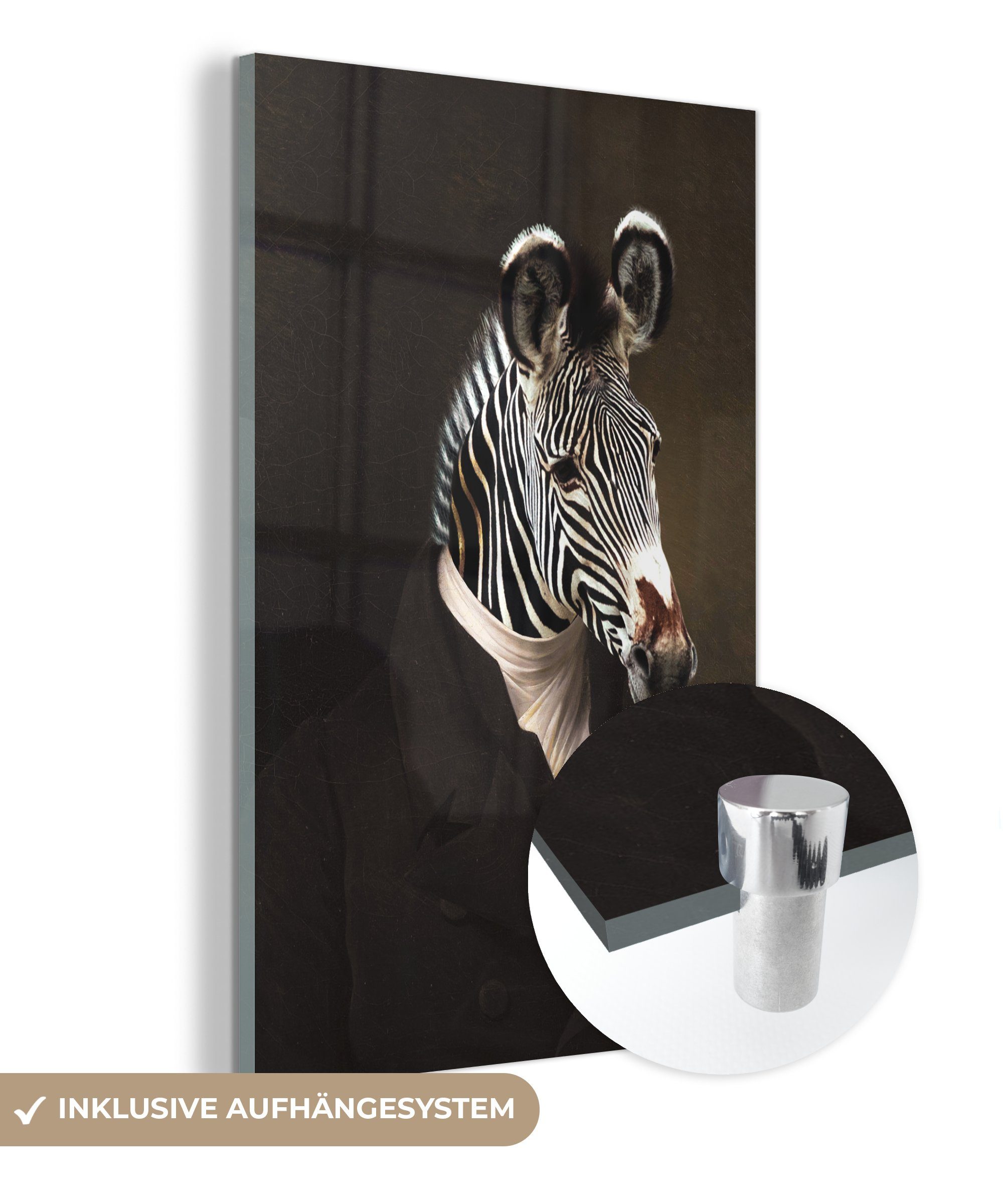 MuchoWow Acrylglasbild Alte Meister - Ölgemälde - Zebra, (1 St), Glasbilder - Bilder auf Glas Wandbild - Foto auf Glas - Wanddekoration bunt