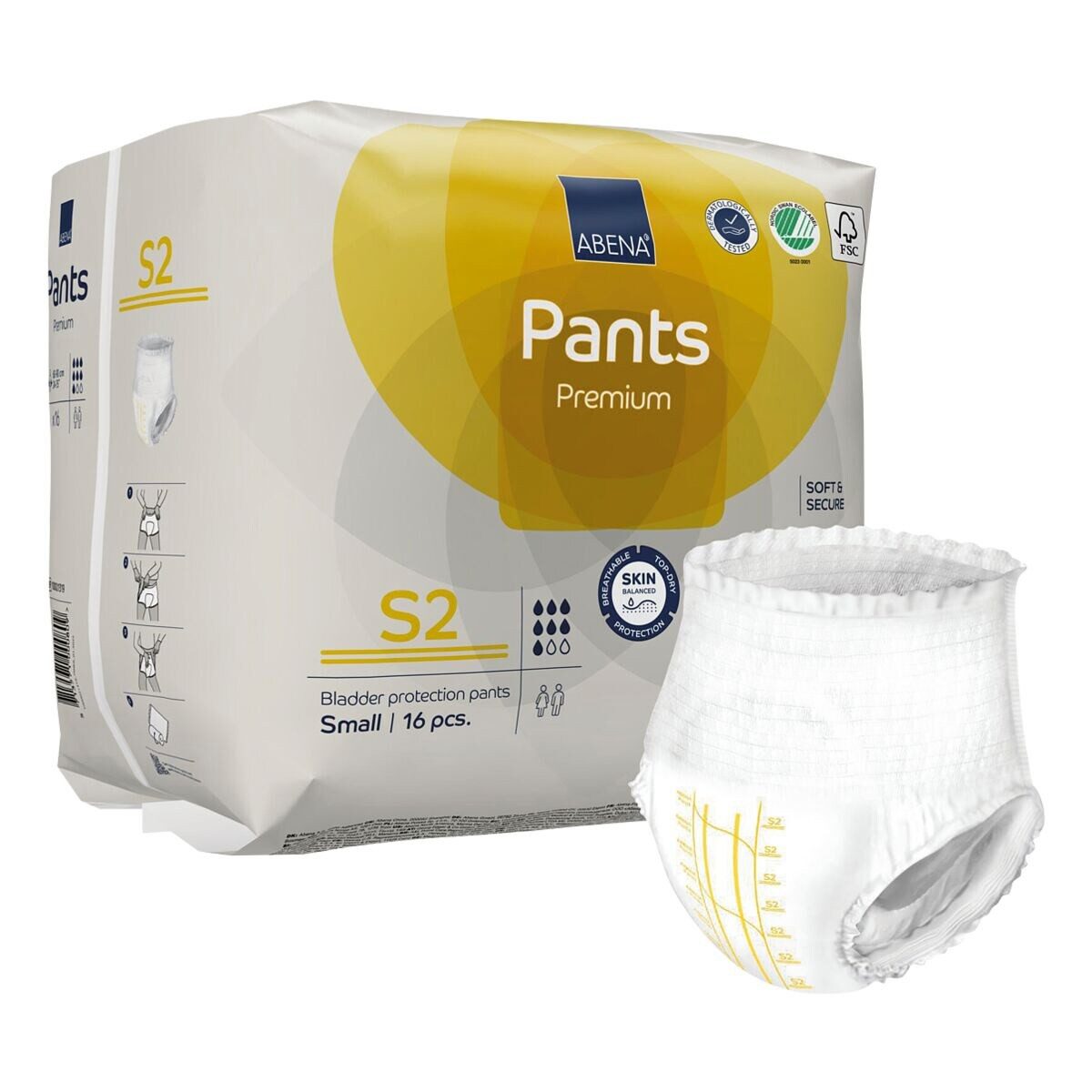 ABENA GmbH Inkontinenz-Pants Premium, S Gr., 16-St., Gr. S (60 - 90 cm Hüftumfang), mittlere Inkontinenz