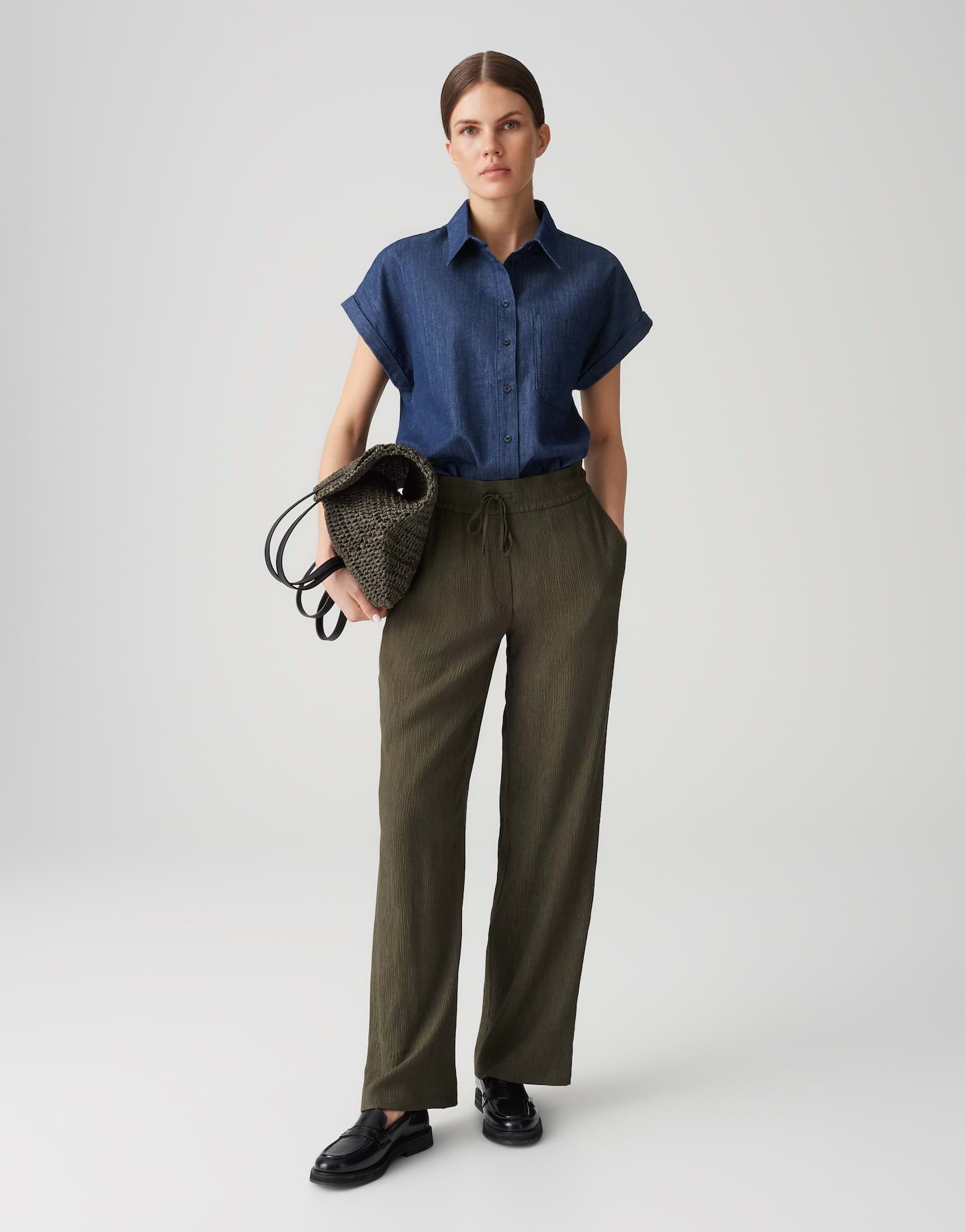 OPUS Kurzarmbluse FOLMES aus Chambray