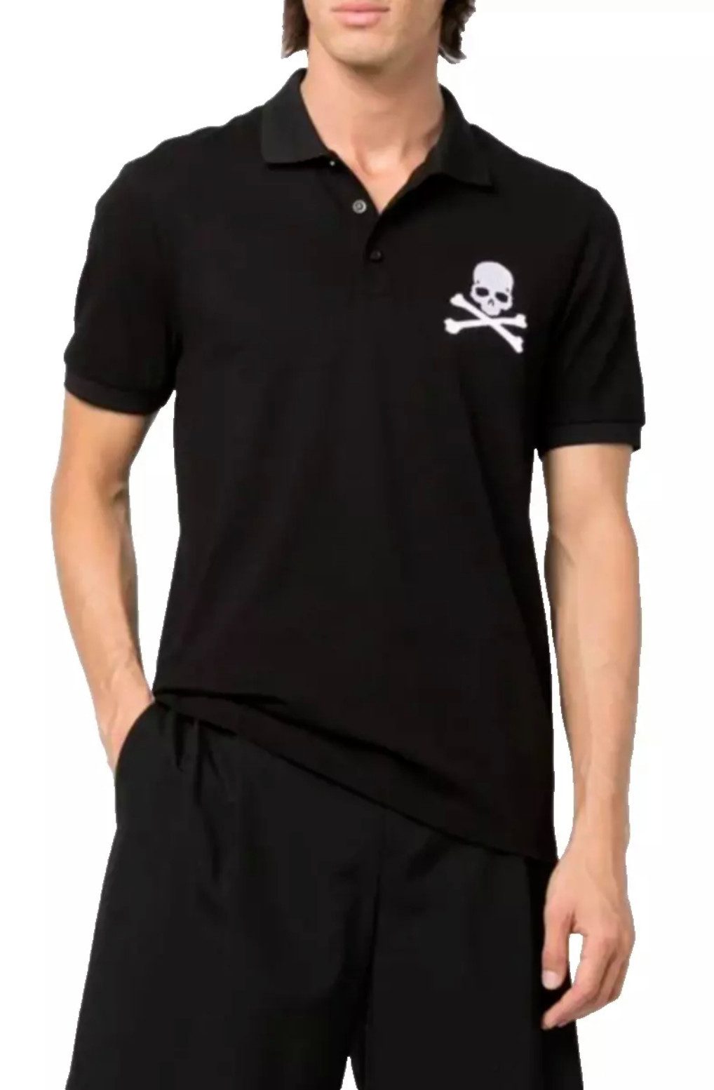 Poloshirt Polohemd mit Leder-Patch und PP Hexagon