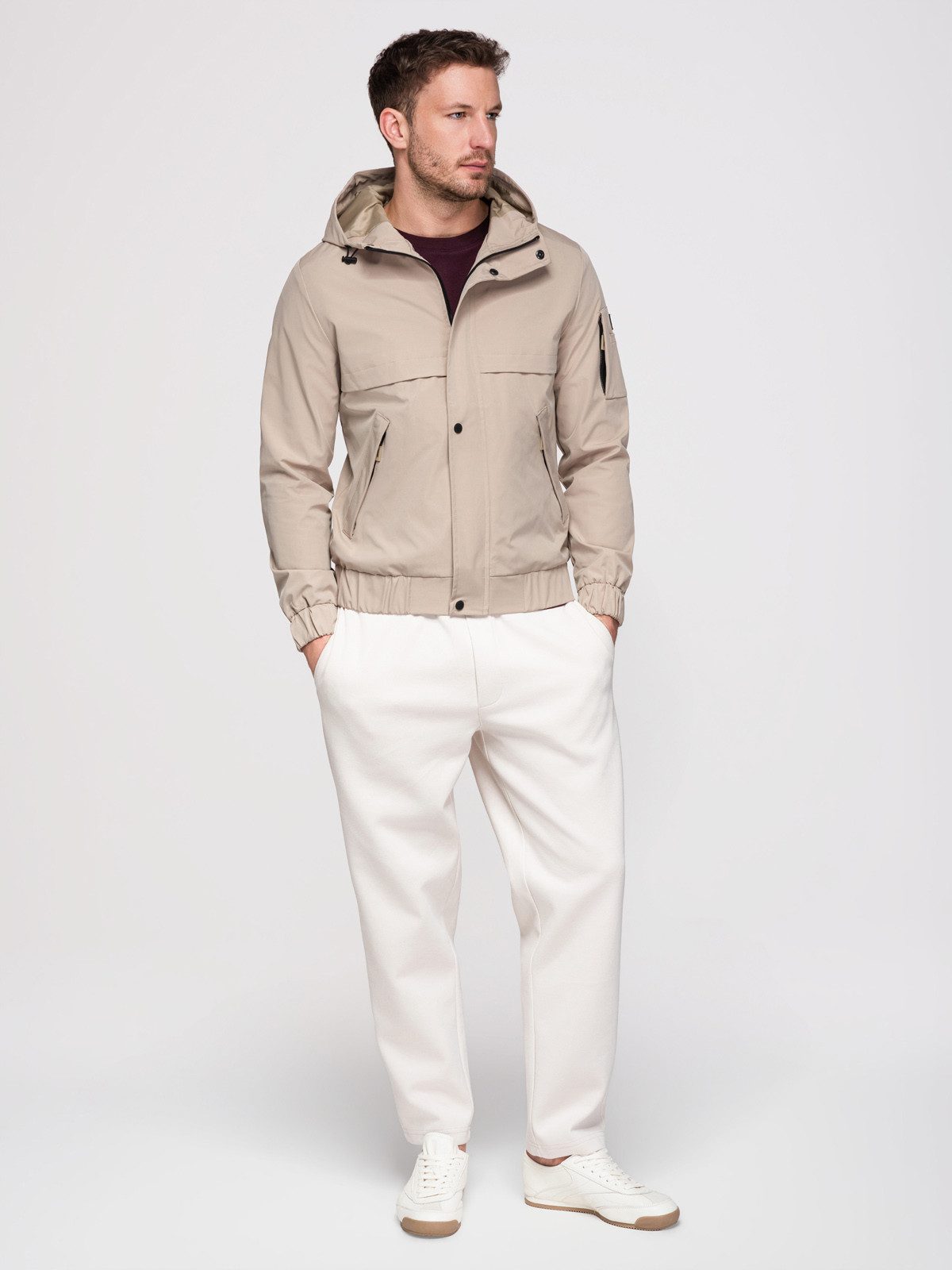 OMBRE Allwetterjacke Herren Allwetterjacke wasserdicht mit Kapuze Beige L (kein Set, 1-St)