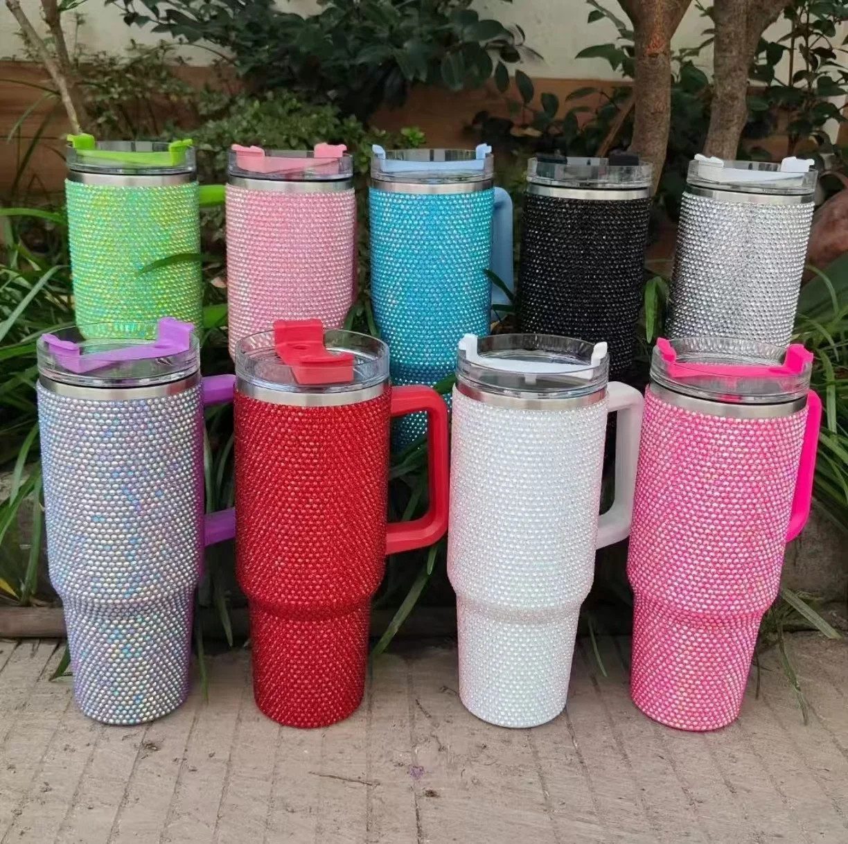 Nagham Ghazal Aswad Coffee-to-go-Becher Diamond Design Thermobecher 40oz Edelstahl Isolierbecher Glitzer, Doppelwandige IsolierungMit Griff, Großes Fassungsvermögen