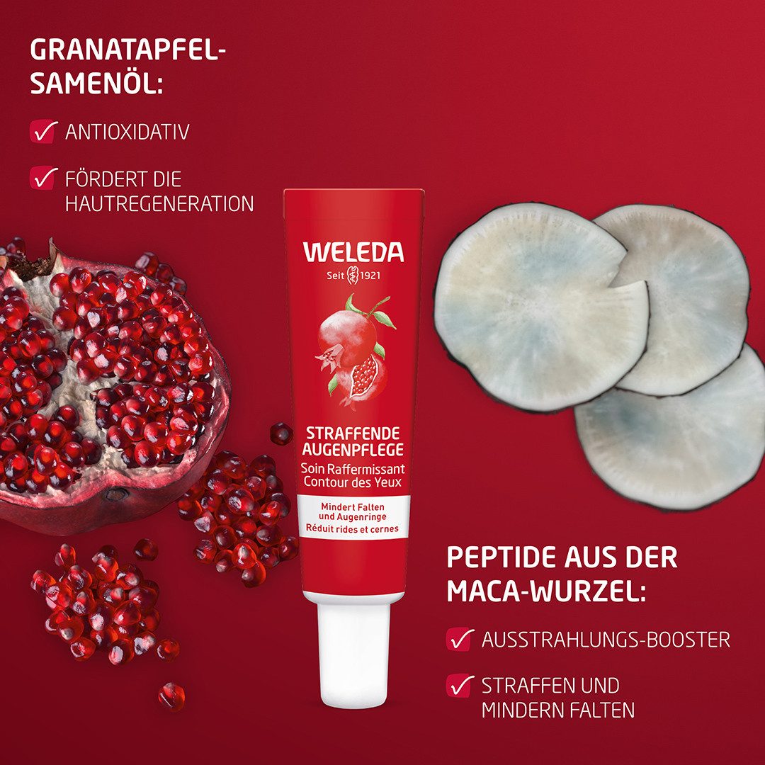 WELEDA Augencreme STRAFFENDE AUGENPFLEGE GRANATAPFEL & MACA-PEPTIDE, mindert Falten, Augenringe & Schwellungen, strafft die Haut