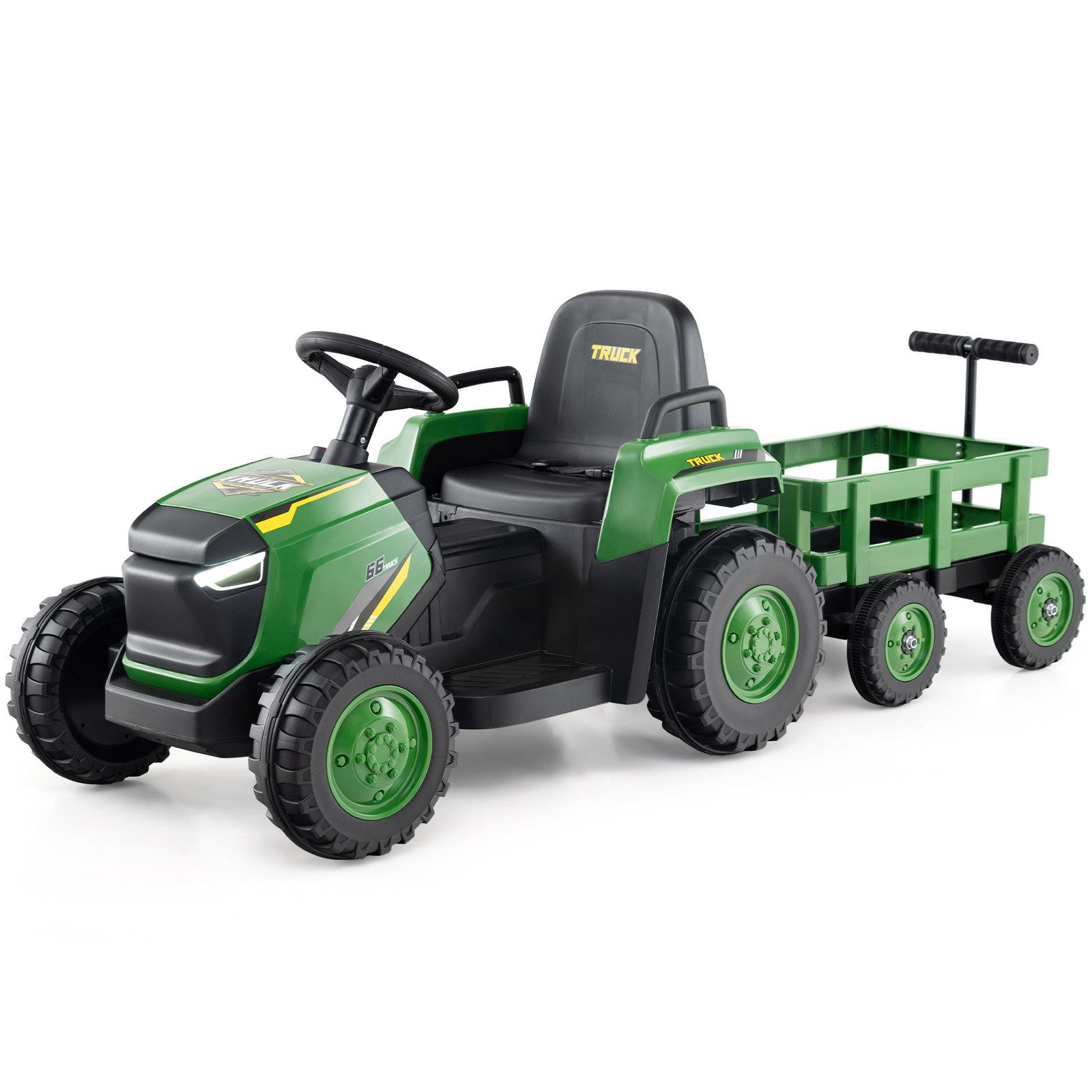 COSTWAY Elektro-Kinderauto, Belastbarkeit 30 kg, (1-tlg), Elektrofahrzeug, Kinder Rutsch-Traktor, mit abnehmbarem Anhänger