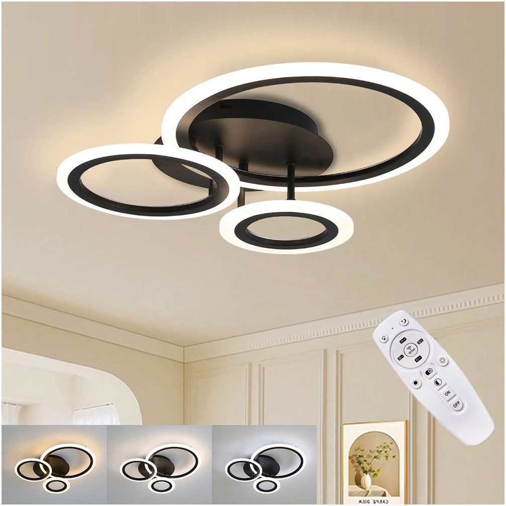 POPOLIC LED Deckenleuchte Modern Dimmbar Deckenleuchte für Wohnzimmer, Schlafzimmer, Deckenlampe mit Fernbedienung, 3000K-6000K