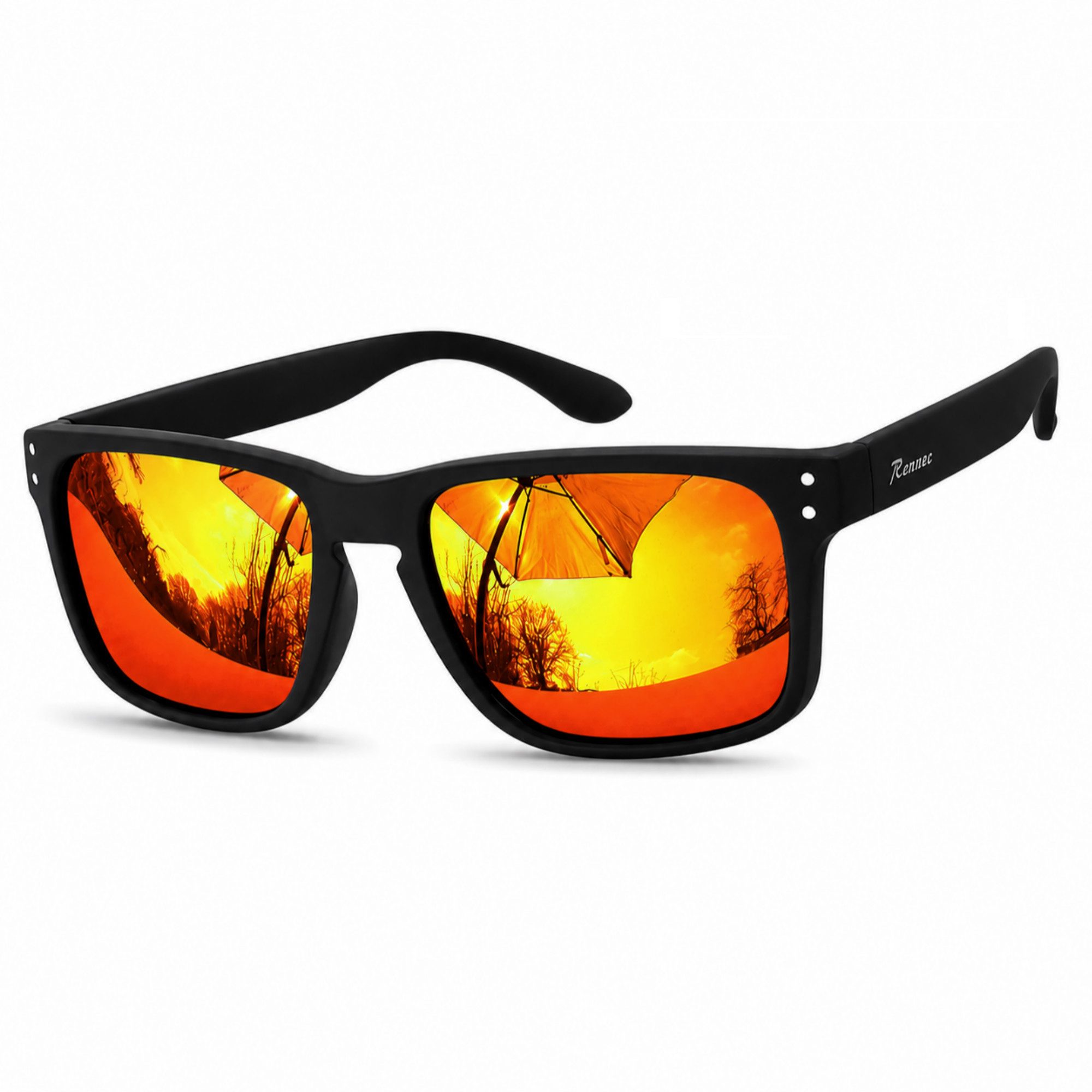 Rennec Sonnenbrille Herren Rechteckig Polarisiert Verspiegelt Markenbrille mit Hardcase Gläser UV400 Getönt oder Verspiegelt, stabile Bügelgelenke – Bild 2 von 5