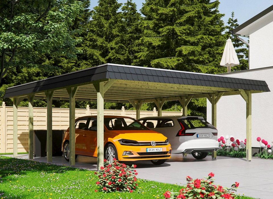 Skanholz Doppelcarport Spreewald, BxT: 585x741 cm, 215 cm Einfahrtshöhe,  Flachdach-Carport, Dachschalung mit EPDM-Folie