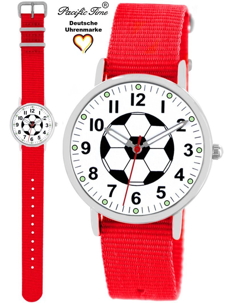 Pacific Time Quarzuhr Kinder Armbanduhr Fußball Wechselarmband, Mix und Match Design - Gratis Versand rot