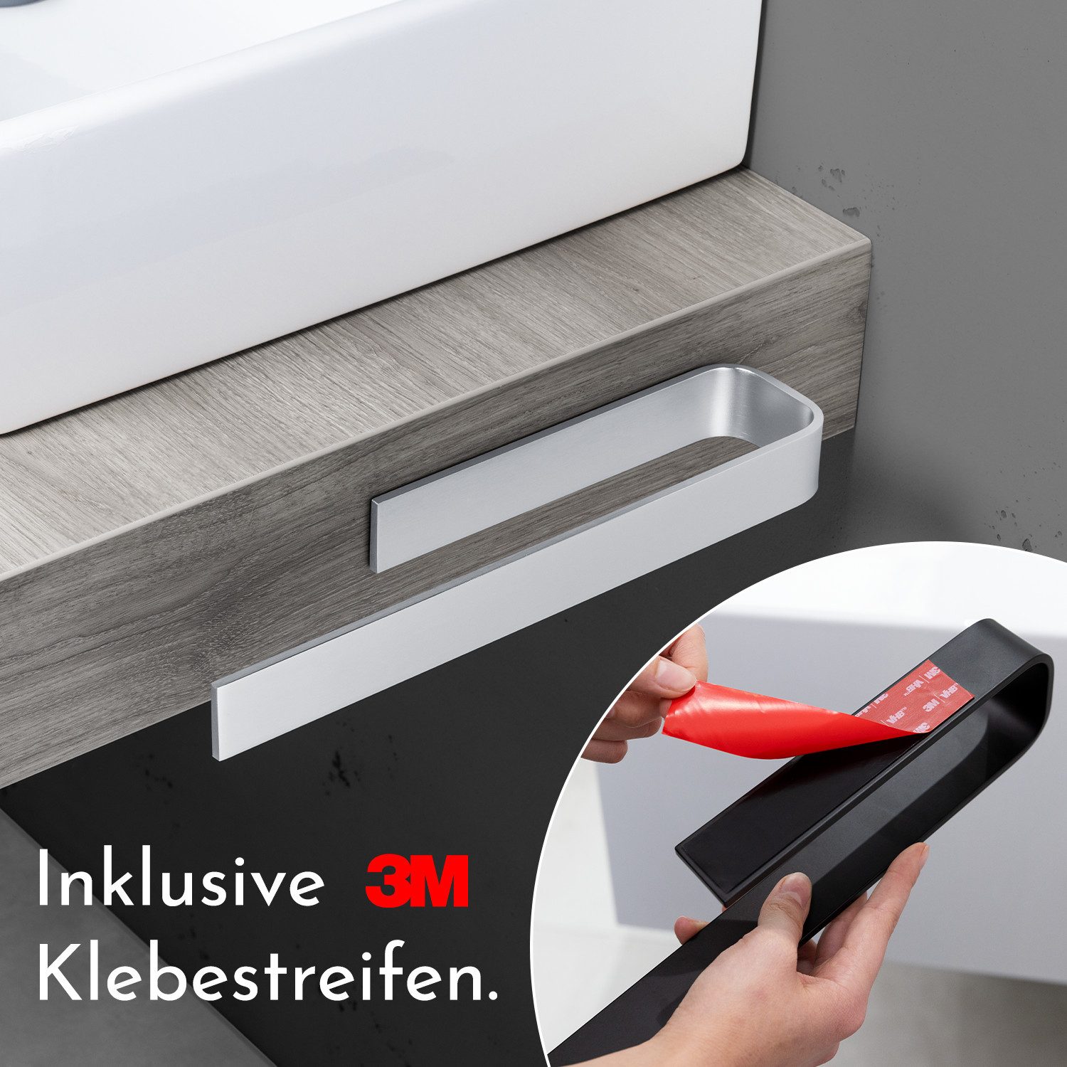 Bürstenking Handtuchhalter selbstklebend ohne Bohren 33/39 cm – Klebemontage, Aluminium, 3M-Kleber - Profikleber für starken Halt – Bild 4 von 5