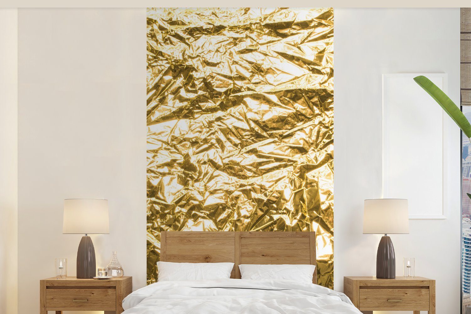 MuchoWow Fototapete Goldfolie mit faltiger Textur, Matt, bedruckt, (2 St), Vliestapete für Wohnzimmer Schlafzimmer Küche, Fototapete