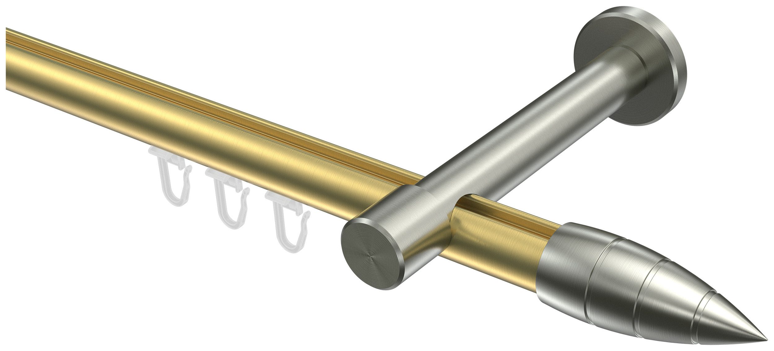 INTERDECO Innenlaufschiene Prestige Samanto, Ø 20 mm, 1-läufig, Fixmaß, kürzbar, Wandmontage, Aluminium, Messing-Optik / Edelstahl-Optik / Bicolor
