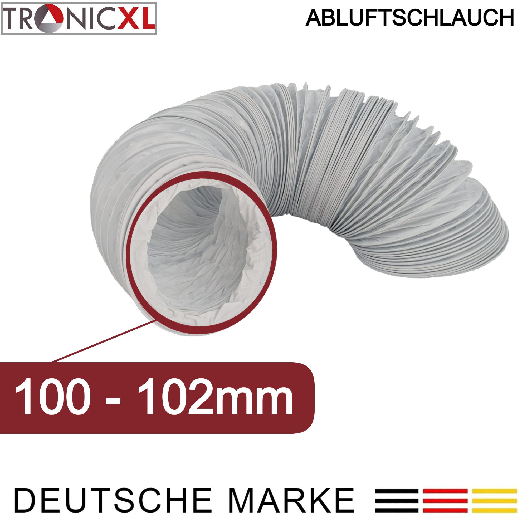TronicXL Abluft-Set PVC Abluftschlauch 100 mm 3m Trockner Klimaanlage Grow Schlauch Abluft