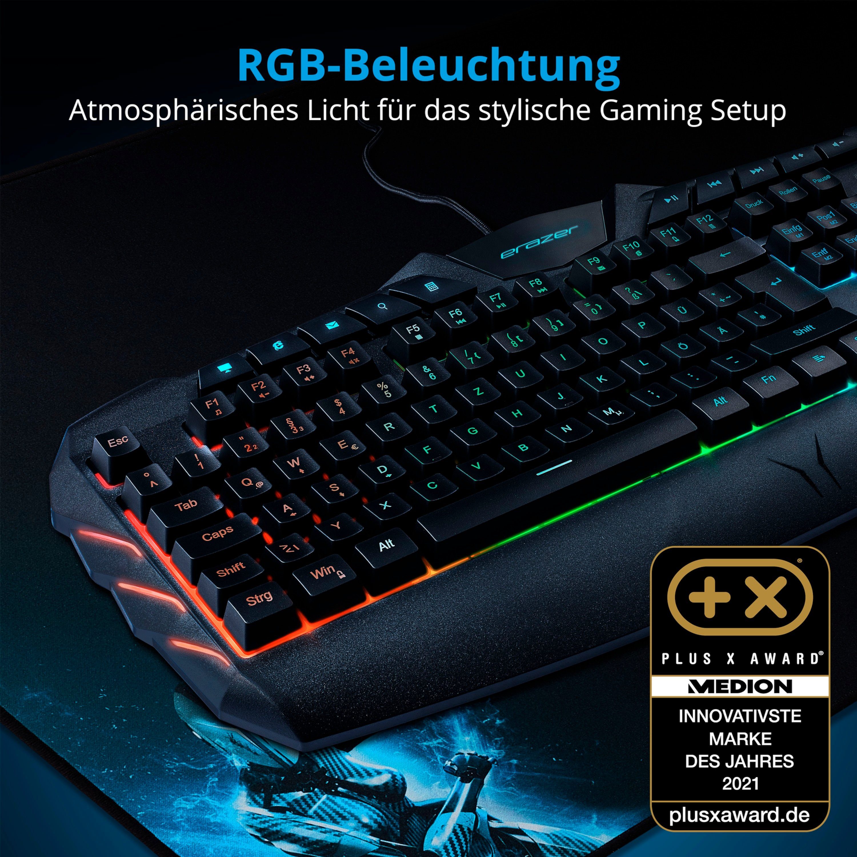 Medion® Supporter P11 halbmechanische Gaming Tastatur Beleuchtung Anti Ghost Gaming-Tastatur