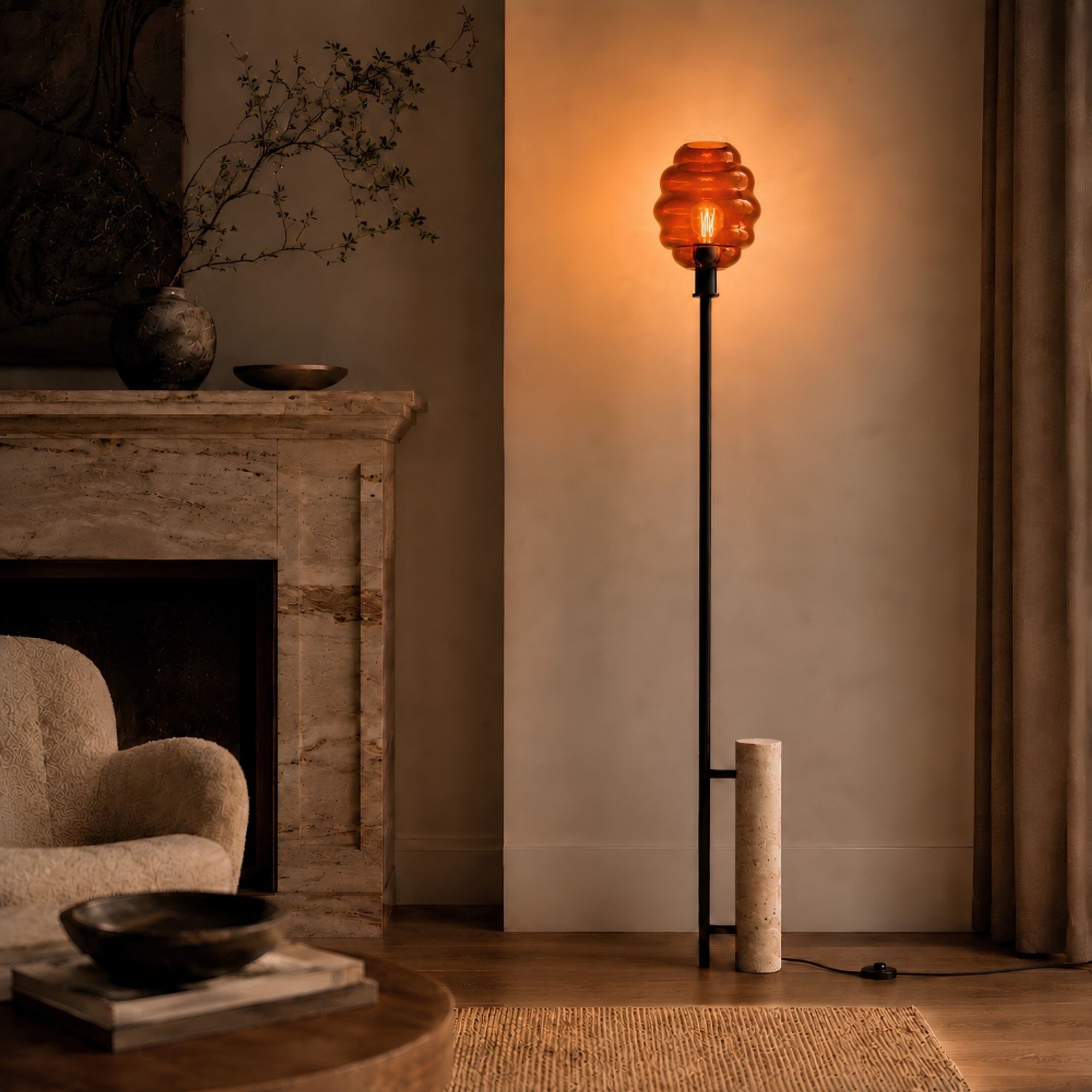 s.luce Stehlampe Echos Travertin-Stein 180cm Braun