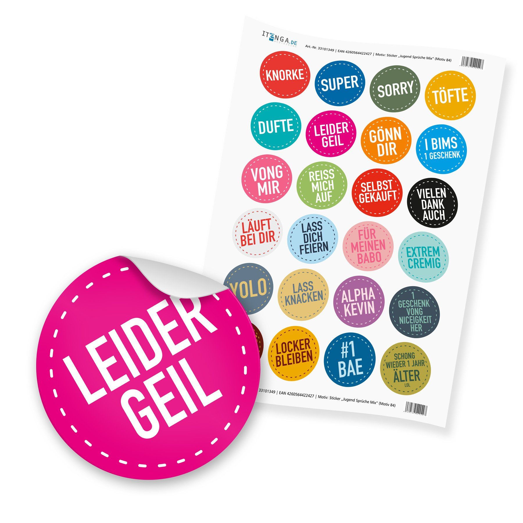 itenga Aufkleber 24 x itenga Sticker „Jugend Sprüche Mix“ (Motiv 84)