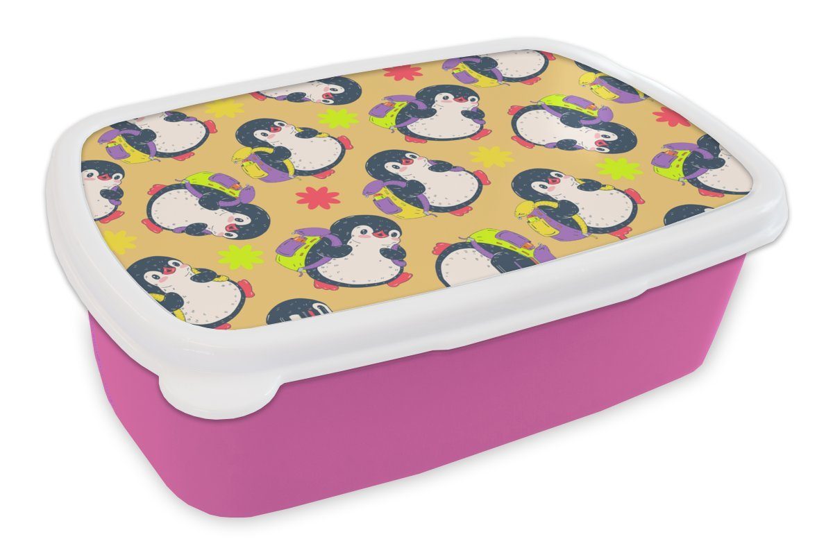 MuchoWow Lunchbox Rucksack - Pinguin - Schnittmuster, Kunststoff, (2-tlg), Brotbox für Erwachsene, Brotdose Kinder, Snackbox, Mädchen, Kunststoff rosa