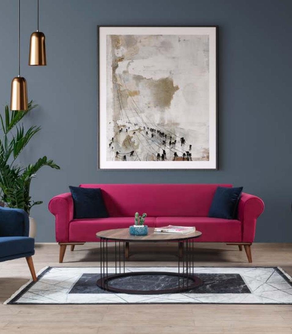 Sofa in Couchen, Sofagarnitur Made Polster Blaue Sofa Sitz Luxus Design JVmoebel 3+3+1 Europe