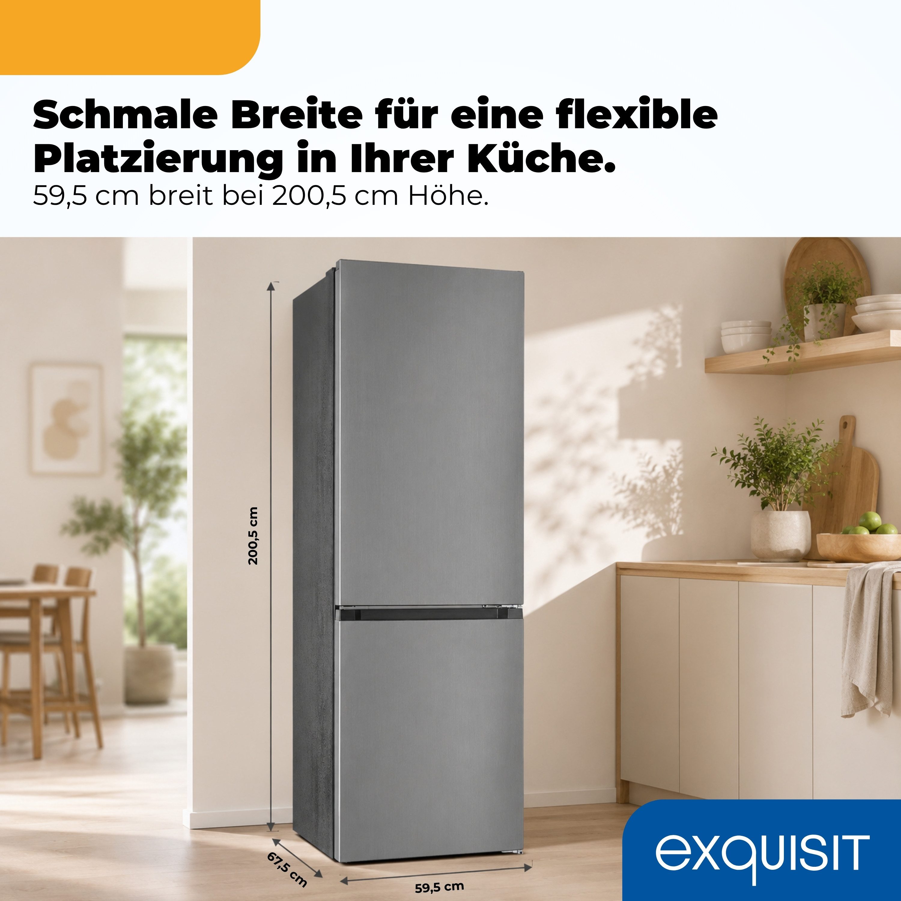 exquisit Kühl-/Gefrierkombination KGC5380-115-NF-040A, 200.5 cm hoch, 59.5 cm breit, 378 l Nutzinhalt gesamt, 4 Sternefach, Energieklasse A