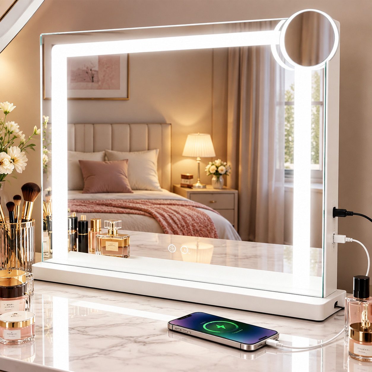 Ledklang Schminkspiegel LED Spiegel mit 3 Farbmodi & USB,Dimmbar,Touch Sensor,für Schminktisch (3-farbig einstellbares Licht mit Memory-Funktion, 1-St., Touchscreen), Dimmbar, Touch-Sensor, für Schlafzimmer & Schminktisch