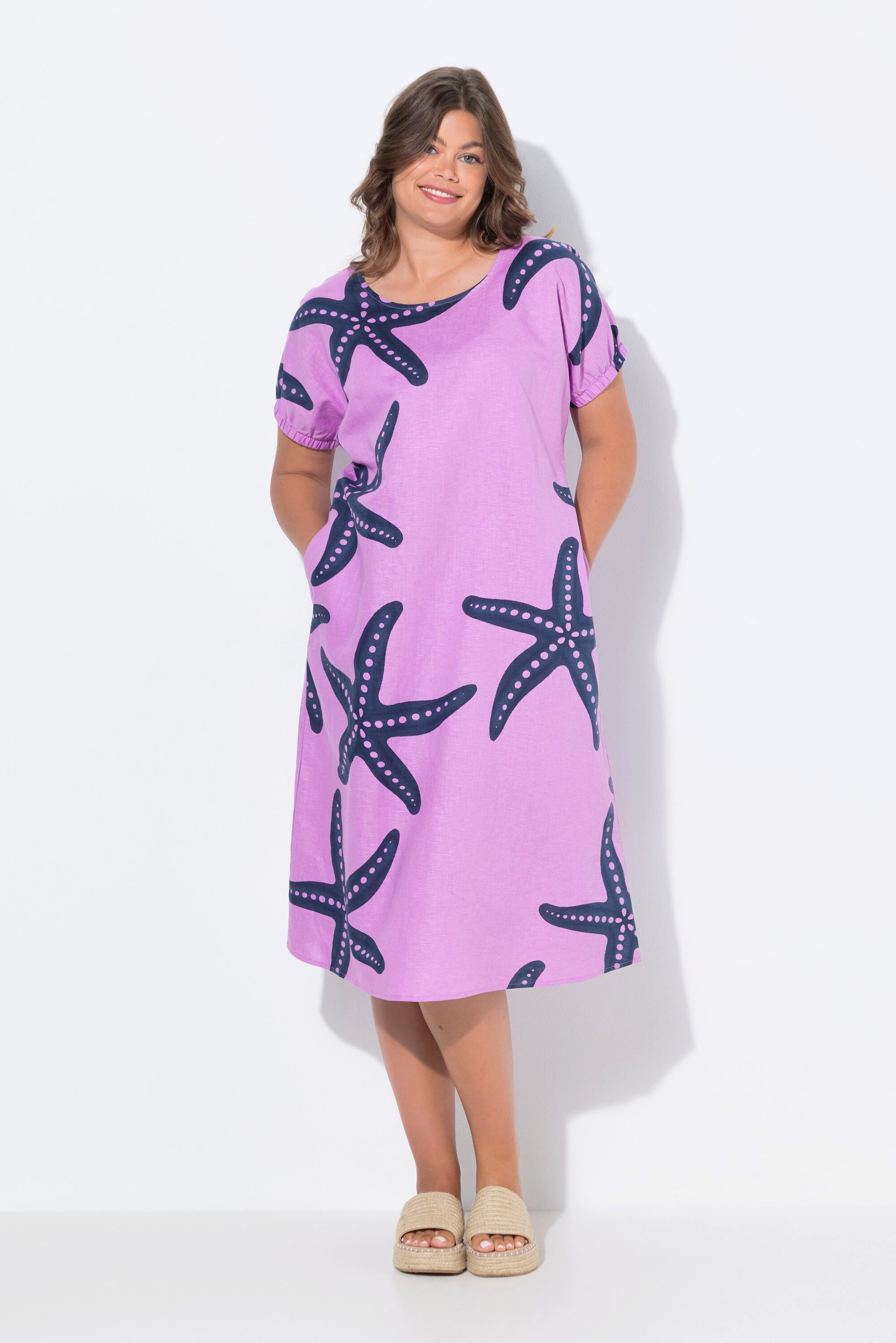 Laurasøn Midikleid Leinenkleid 1/2 Arm Rundhalsausschnitt günstig online kaufen