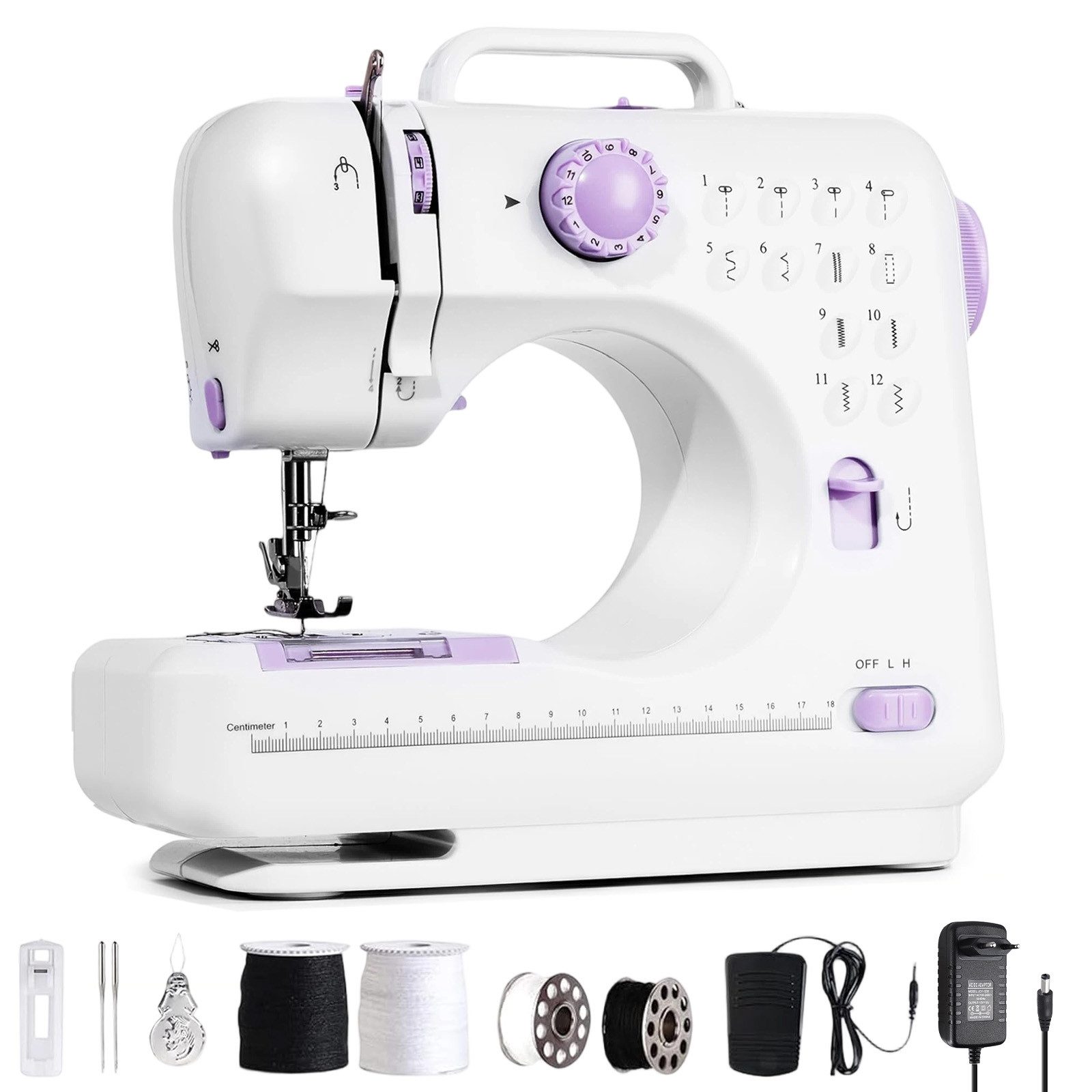 AKKEE Nähmaschine Mini-Handnähmaschine Multifunktionale Haushaltsnähmaschine, Mit 12 verschiedenen Stichen, Geeignet für Anfänger