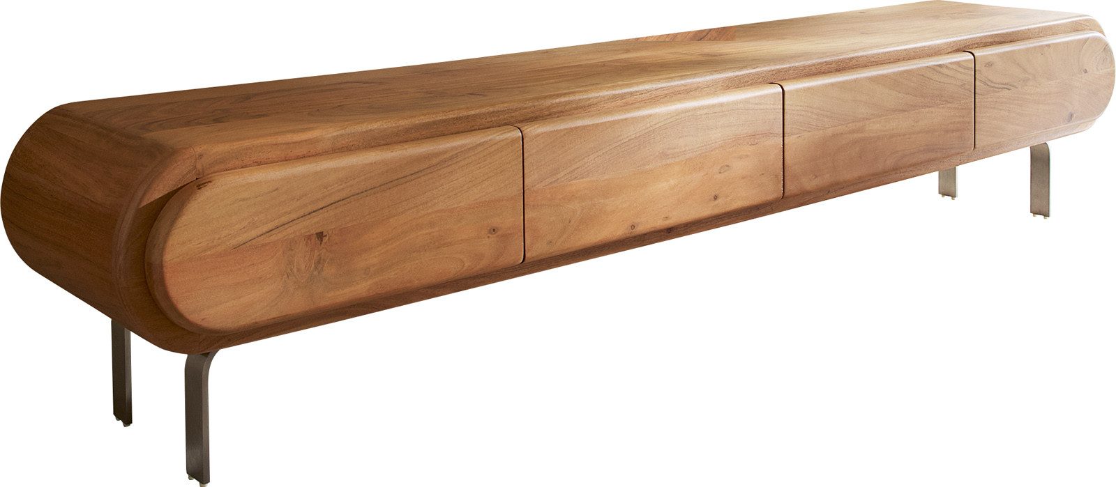 DELIFE Lowboard Sohara, Akazie Natur 175 cm 4 Türen L-Fuß silber Lowboard