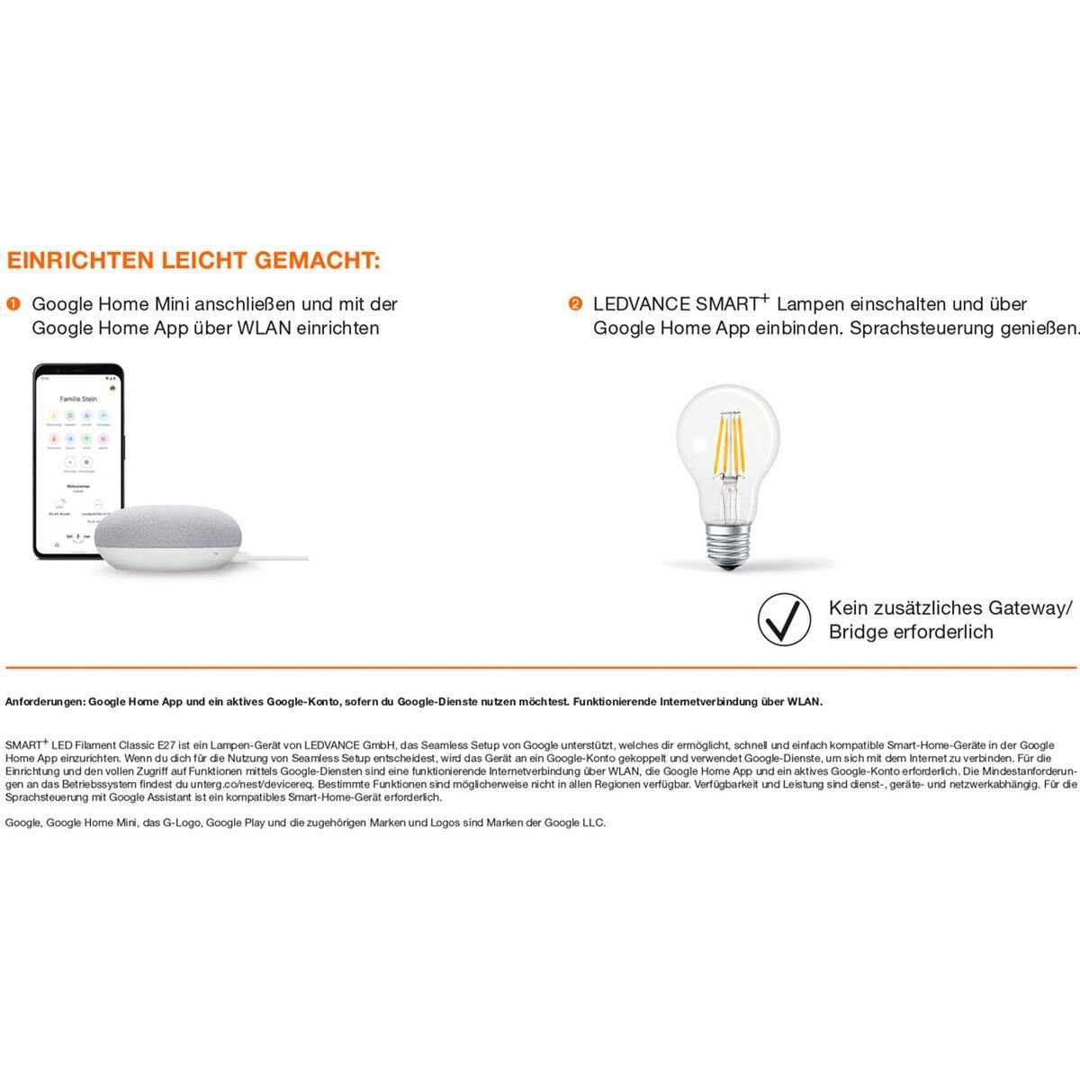 Google Home Mini Kreide Starter Kit inkl. Ledvance Dimmbare BT LED Leuchte Smart Speaker